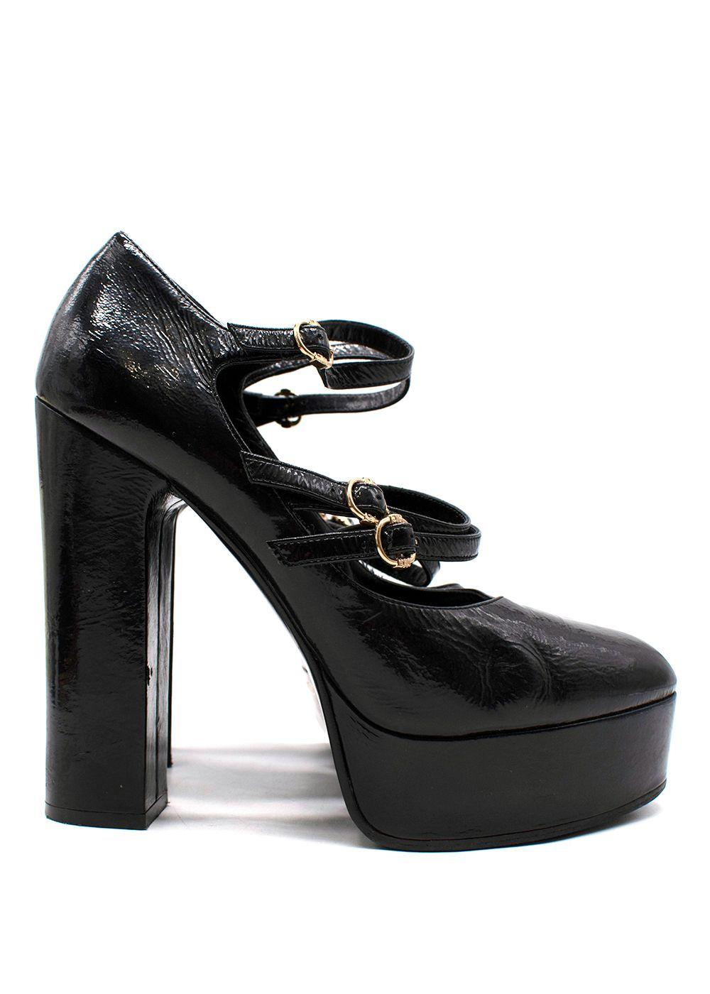 Celine Black Patent Platform Mary Jane Pumps