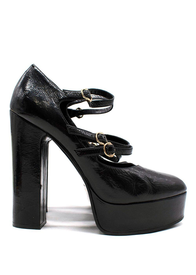 Celine Black Patent Platform Mary Jane Pumps
