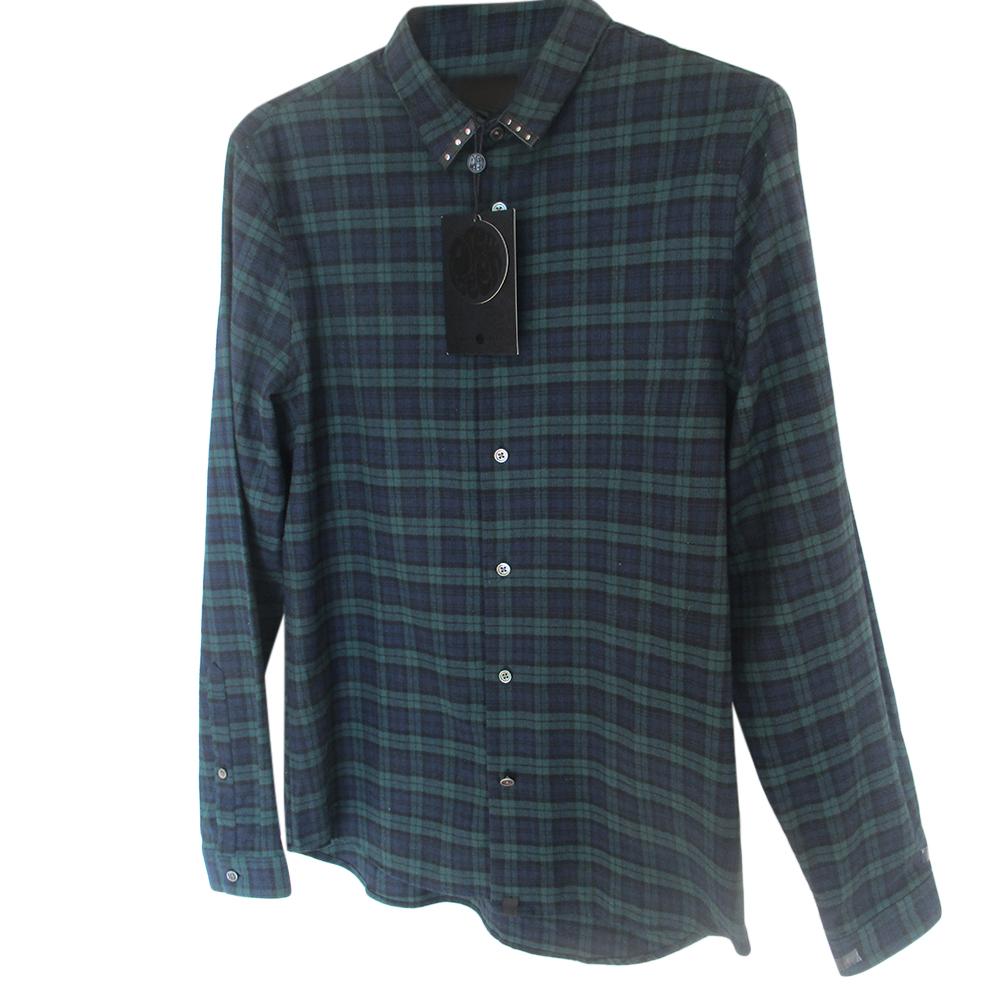 Pretty Green Men's Plaid Studded Collar Shirt