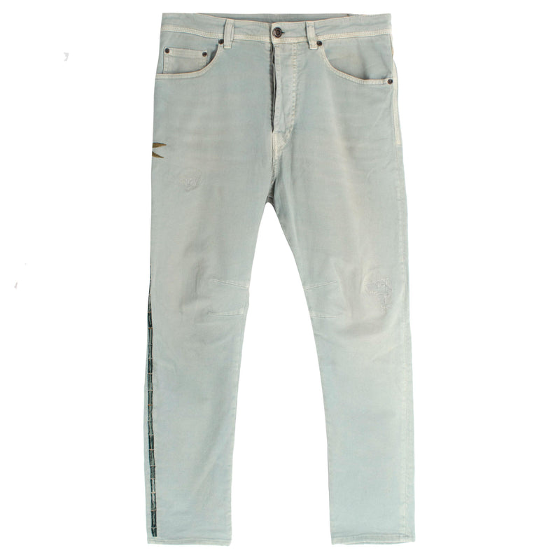 Etro Washed Blue Palm Tree Embroidered Jeans