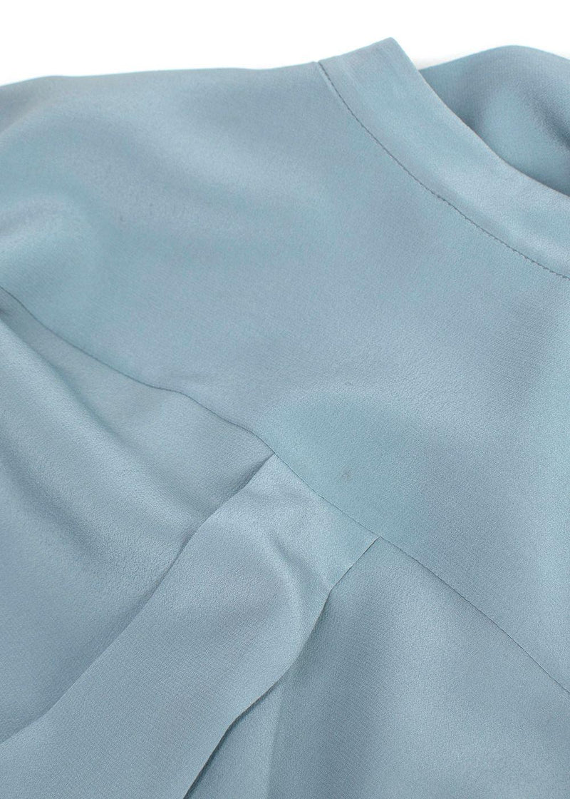 Chloe Blue Collarless Silk Blouse