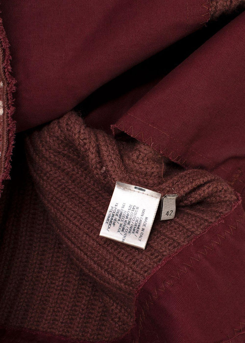 Bottega Veneta Ribbed Knit Dark Rose Cashmere Cardigan