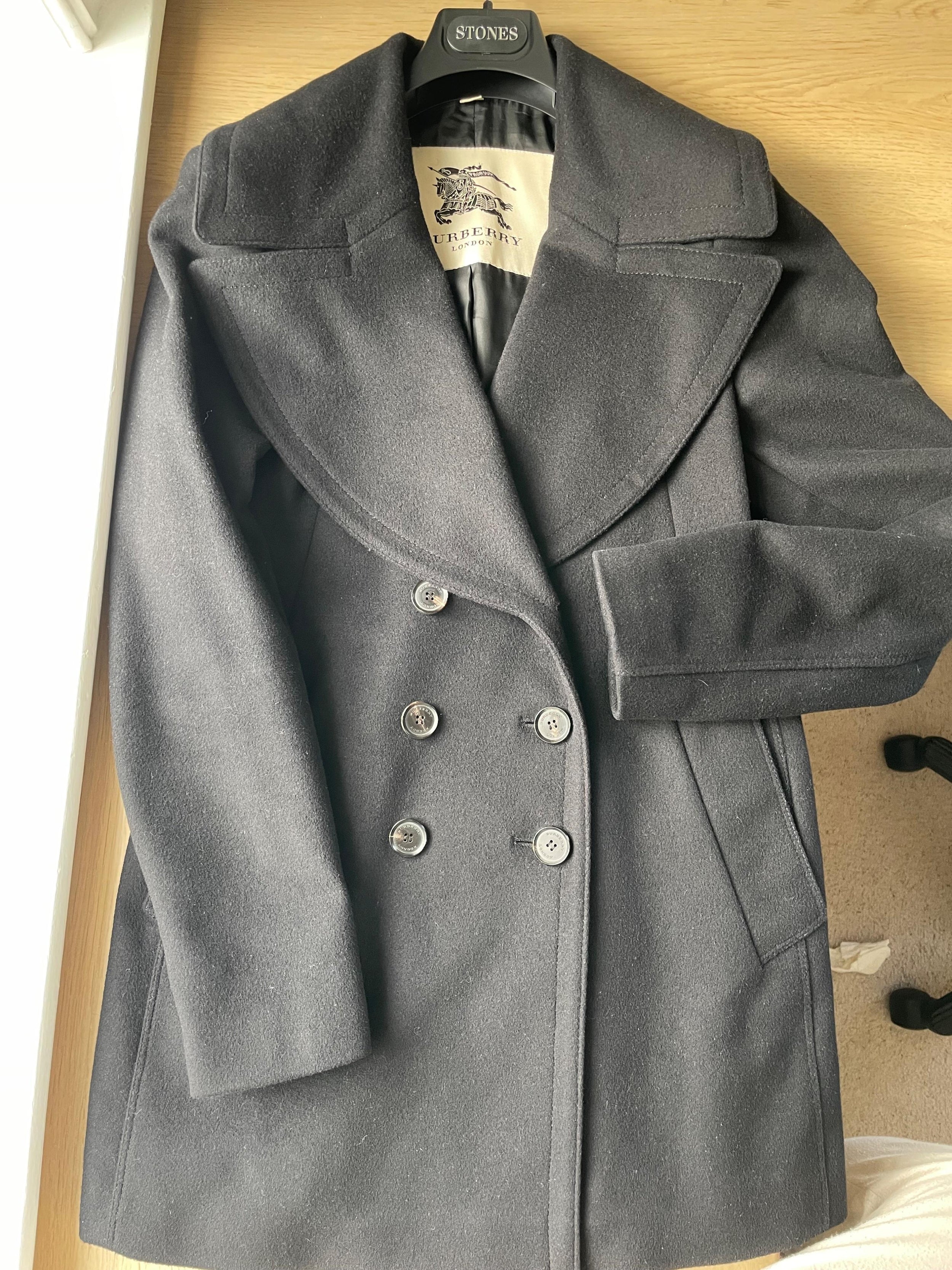 Burberry Black Double Breasted Wool Peacoat