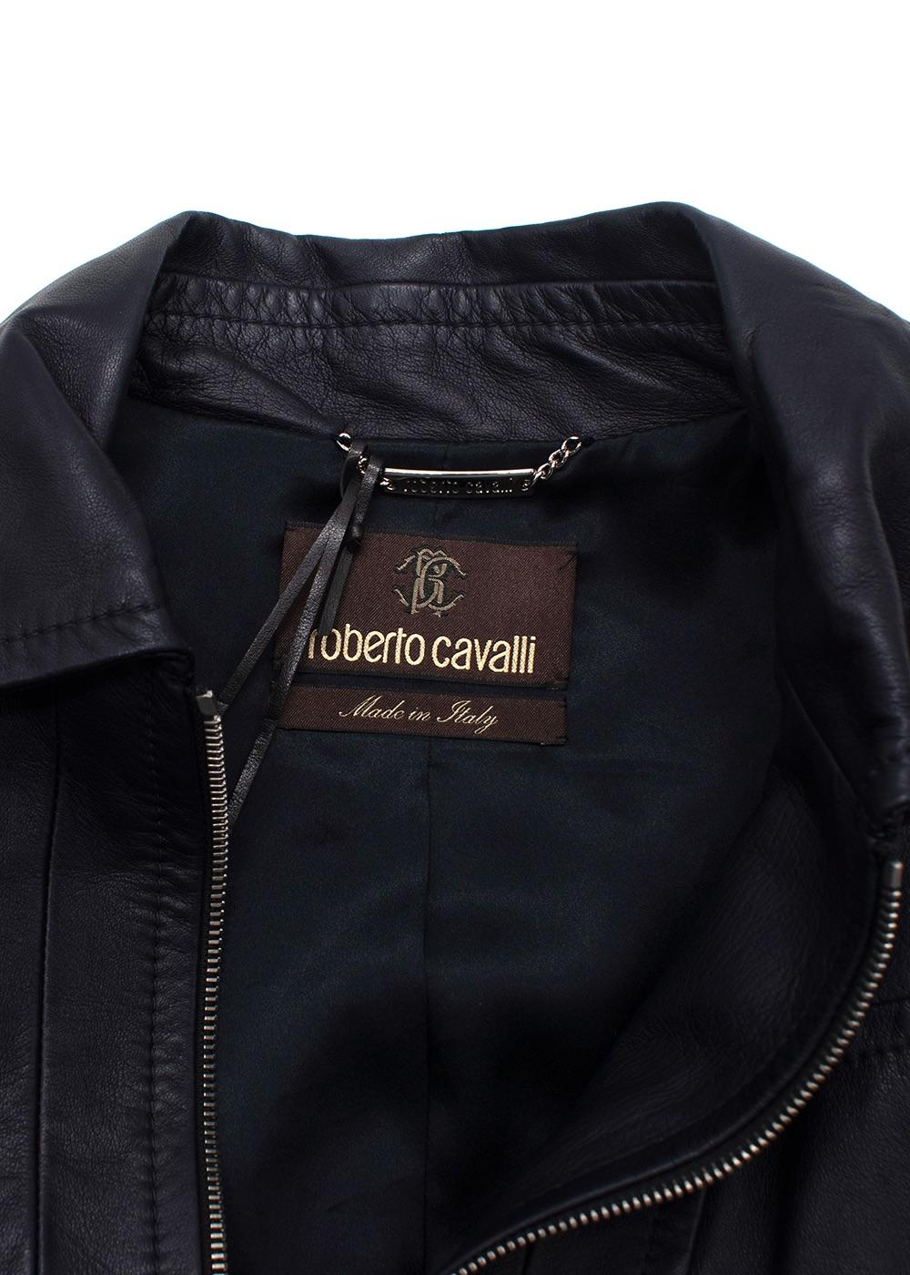Roberto Cavalli Black Embellished Leather Trucker Jacket