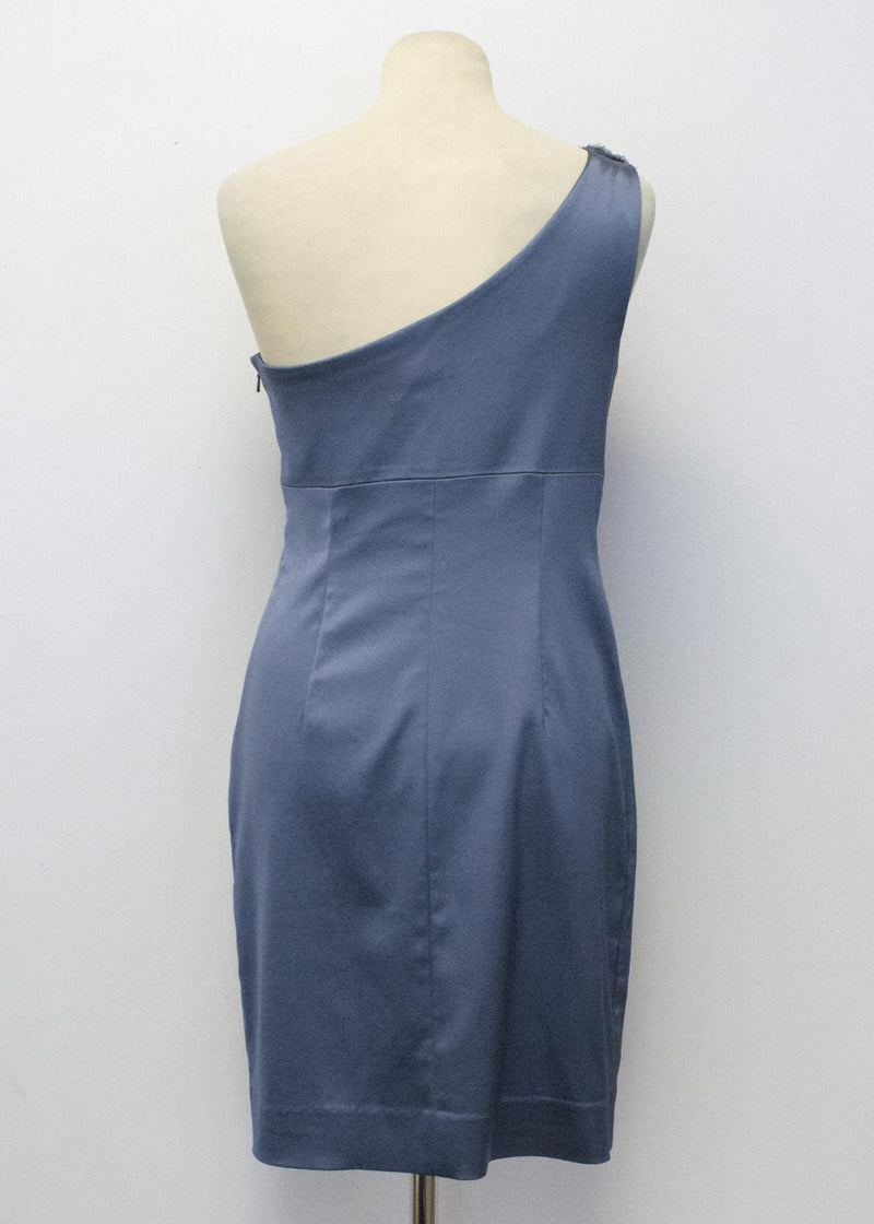 David Meister Blue One Shoulder Dress