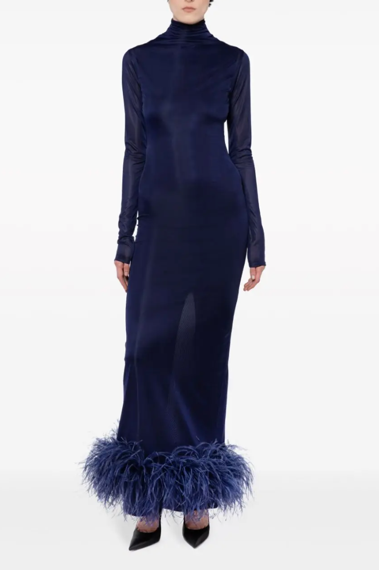 16Arlington Luna Feather-Trim Gown