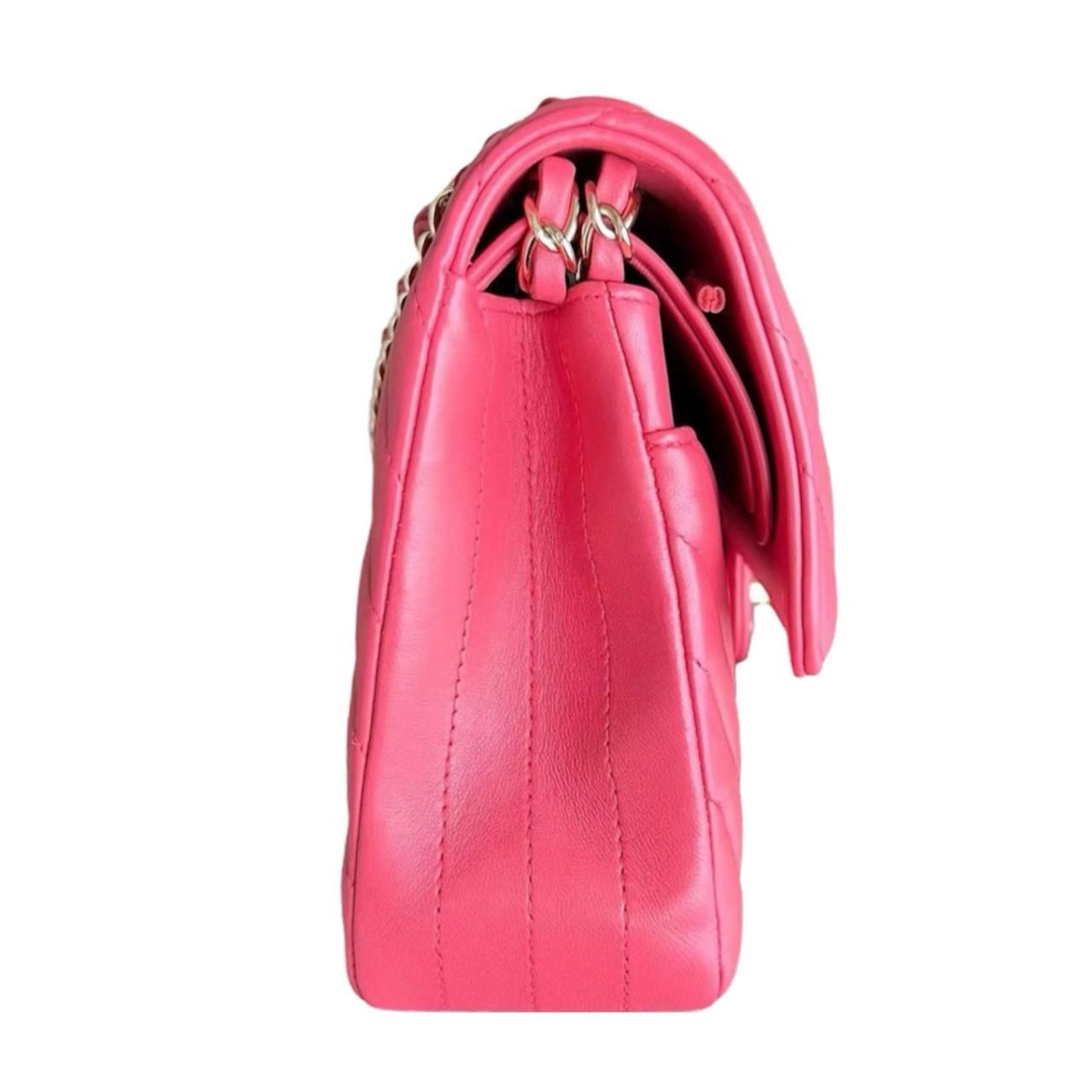 Coral Pink Medium Quilted Chevron Lambskin Classic Double Flap Bag