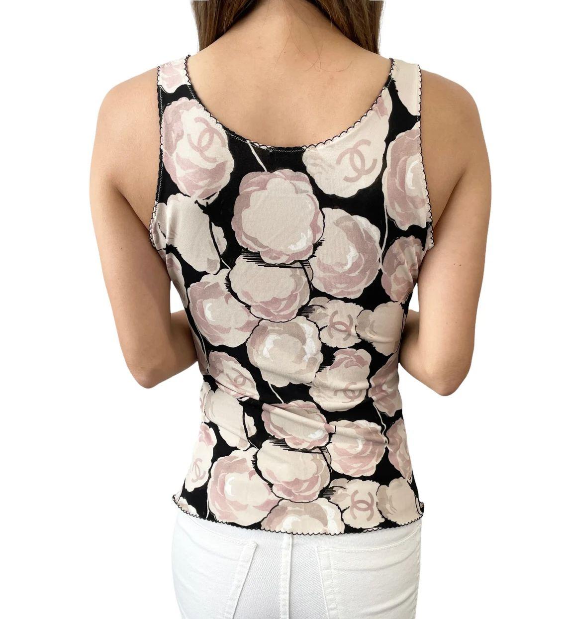 Vintage Camelia print jersey tank top