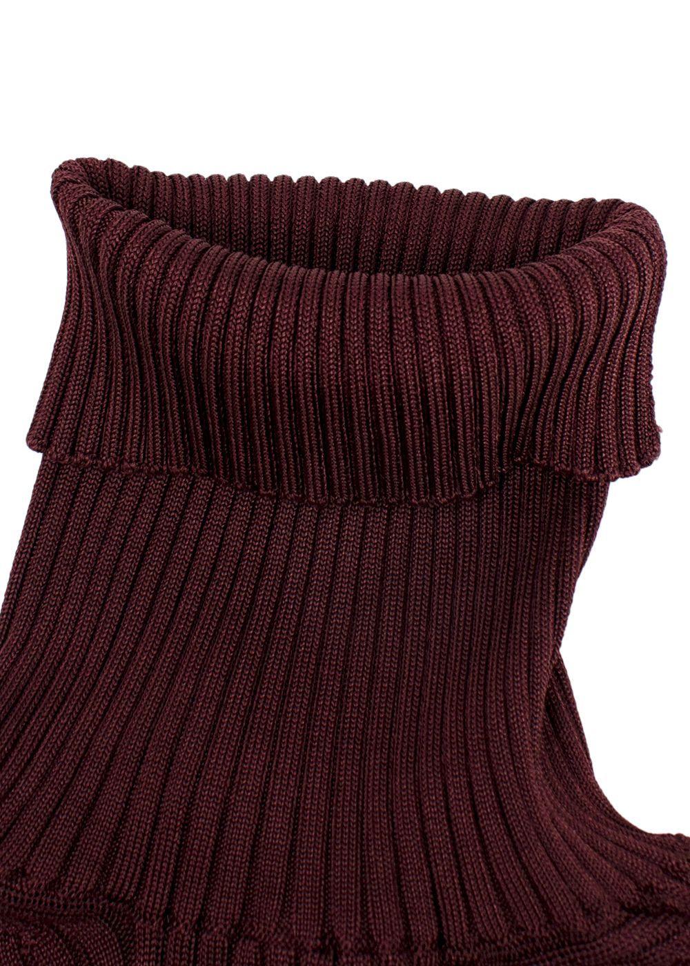 Bottega Veneta Burgundy Long Sleeve Ribbed Turtleneck Top