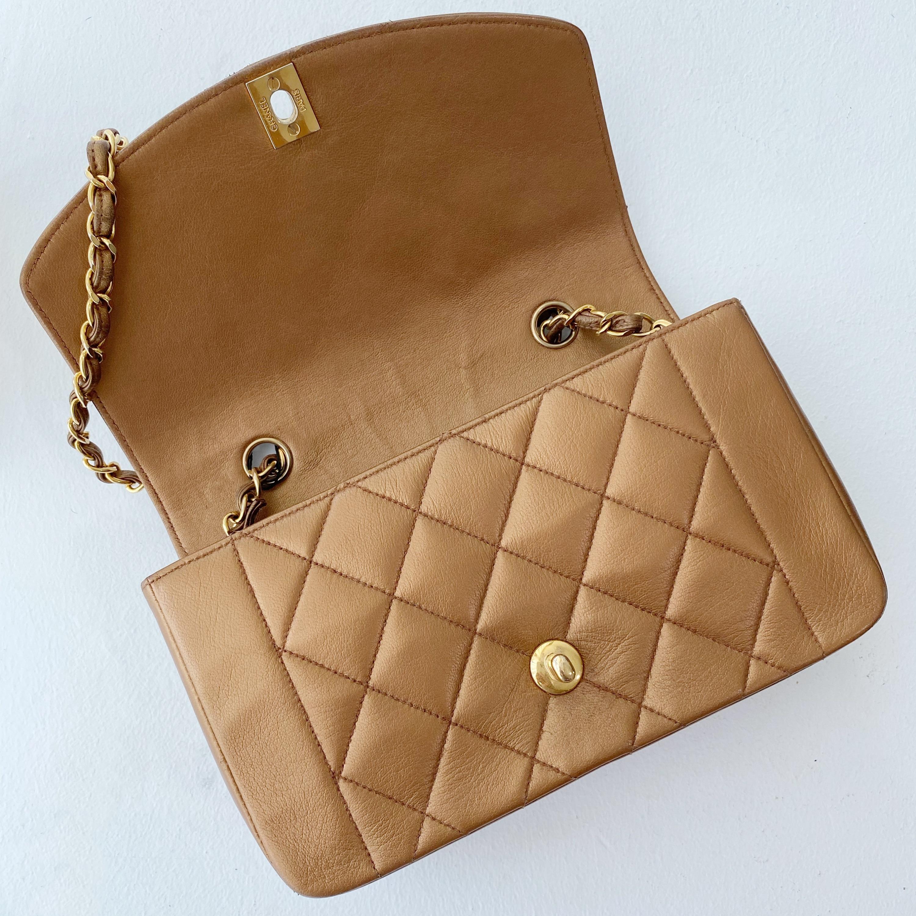 Vintage camel leather quilted small Diana flap bag