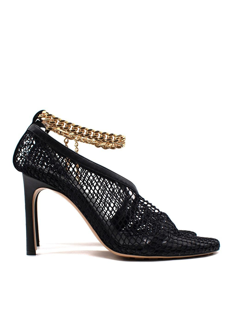 Bottega Veneta Black Net Stilletto with Gold Chain