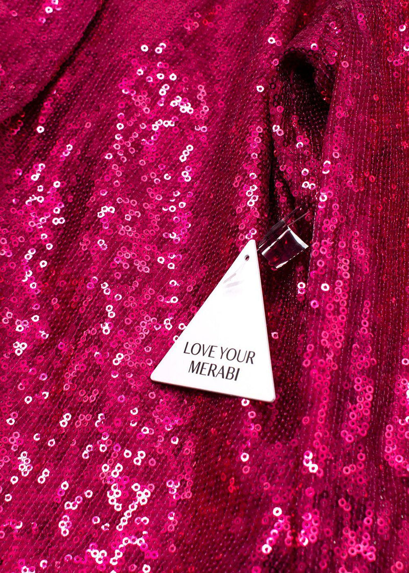 Nadine Merabi Hot Pink Sequin Shirt and Trouser Set
