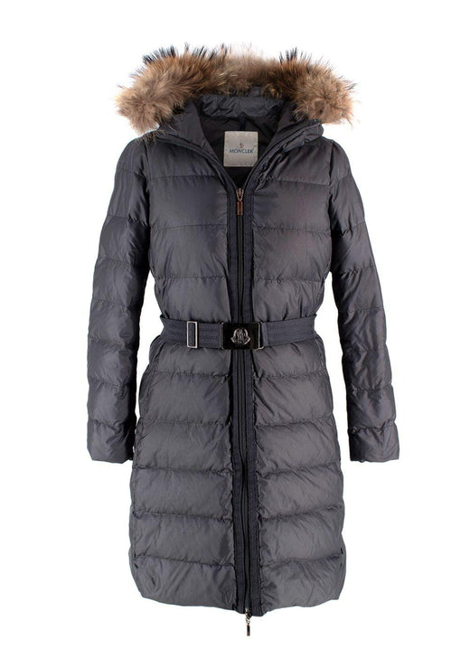 Moncler Grey Longline Nantes Puffer with Racoon Fur Hood