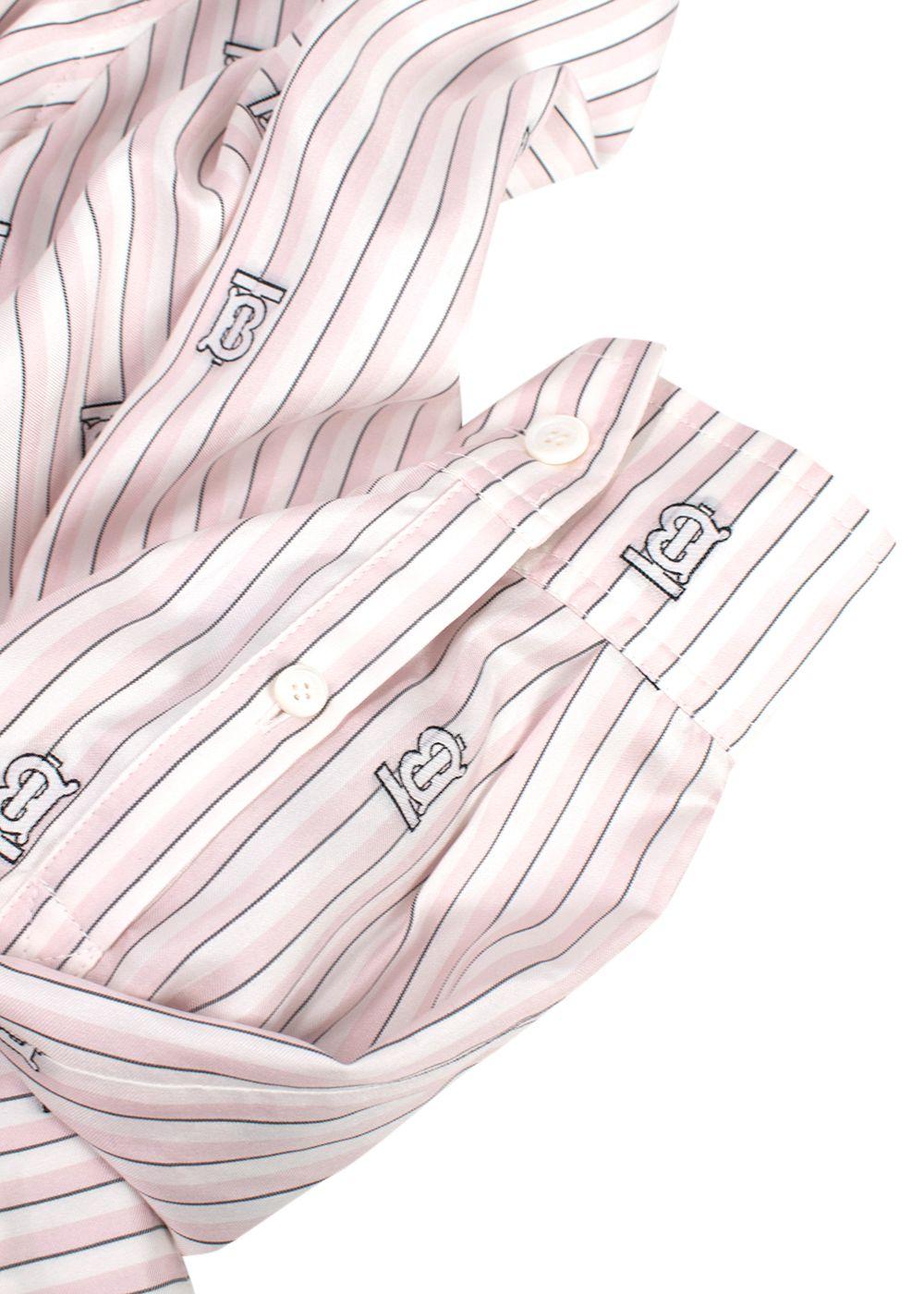 Burberry Pink and White Striped Elina Logo Print Shirt Dress