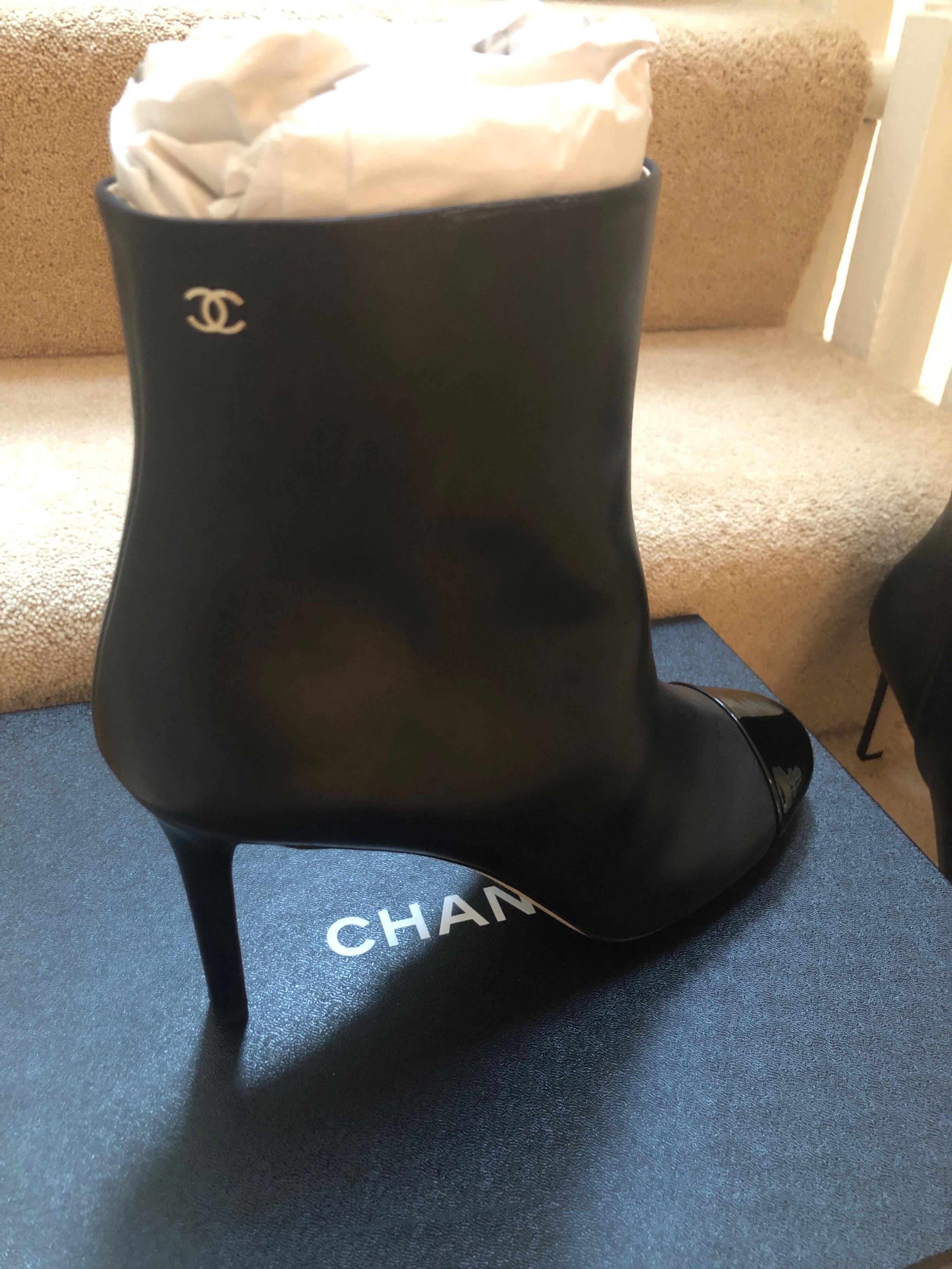 Chanel Black Leather Ankle Boots