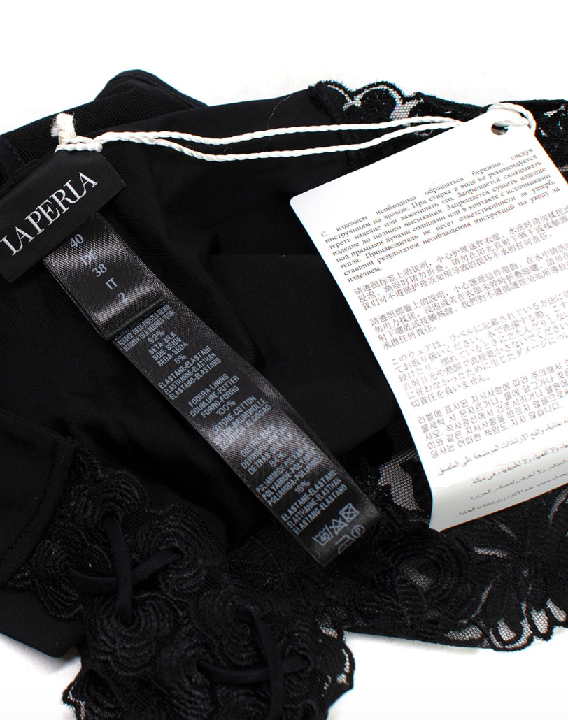 La Perla Zephyr Brazilian Brief in black Lycra with embroidered tulle