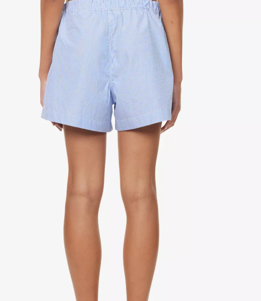 Current Hunza G Blue Pinstripe Crinkle Shorts Tie Waist