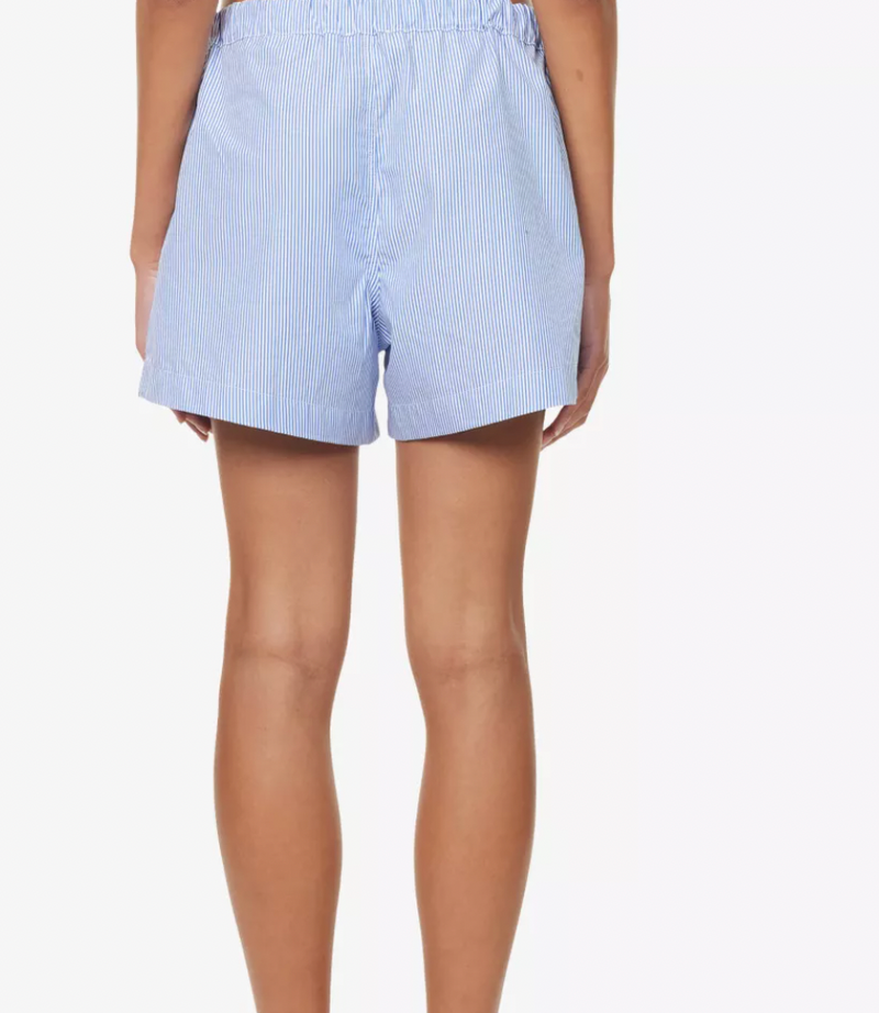 Current Hunza G Blue Pinstripe Crinkle Shorts Tie Waist