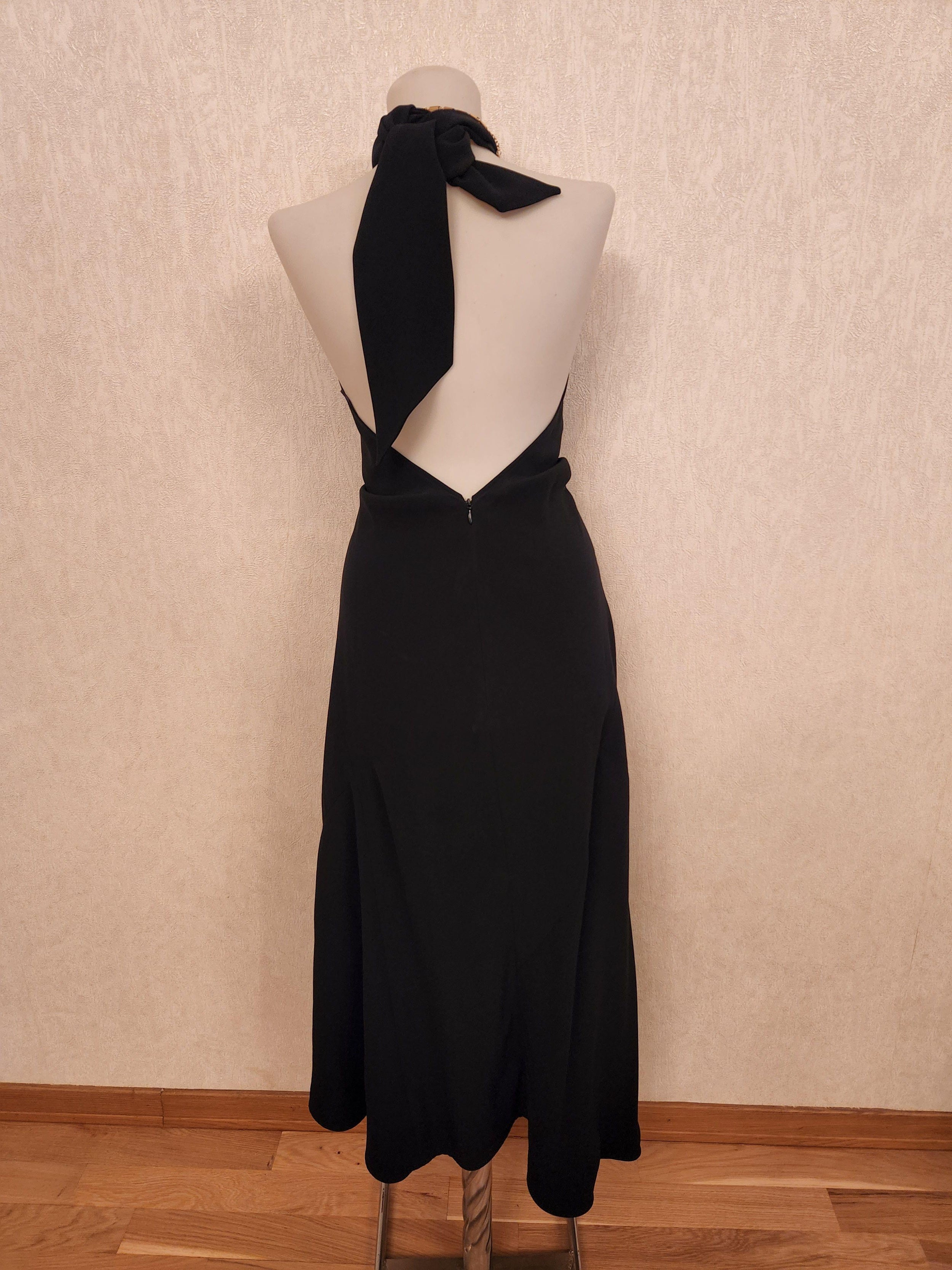 Black Crepe Chain Detail Asymmetric Midi Dress
