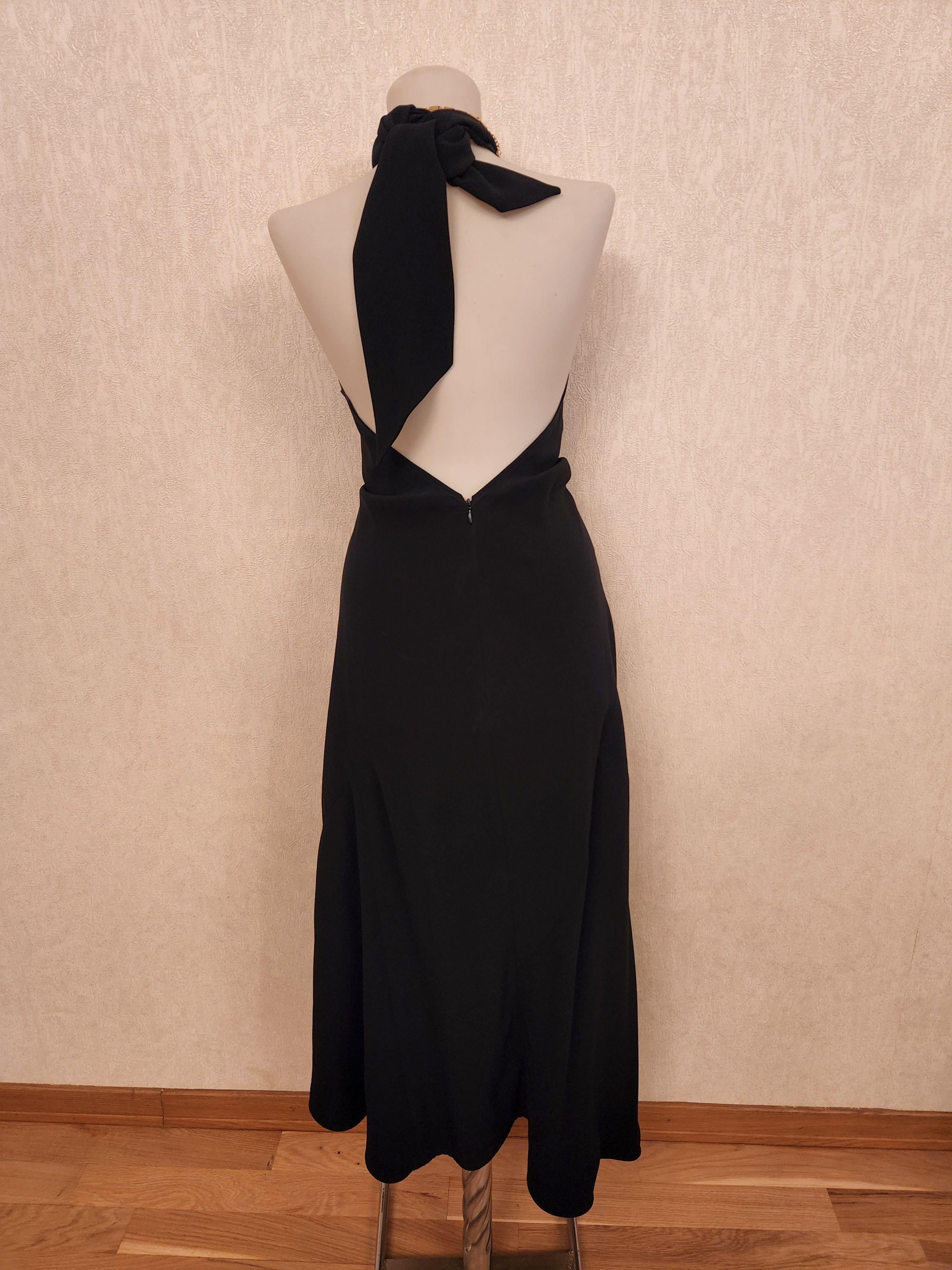 Black Crepe Chain Detail Asymmetric Midi Dress