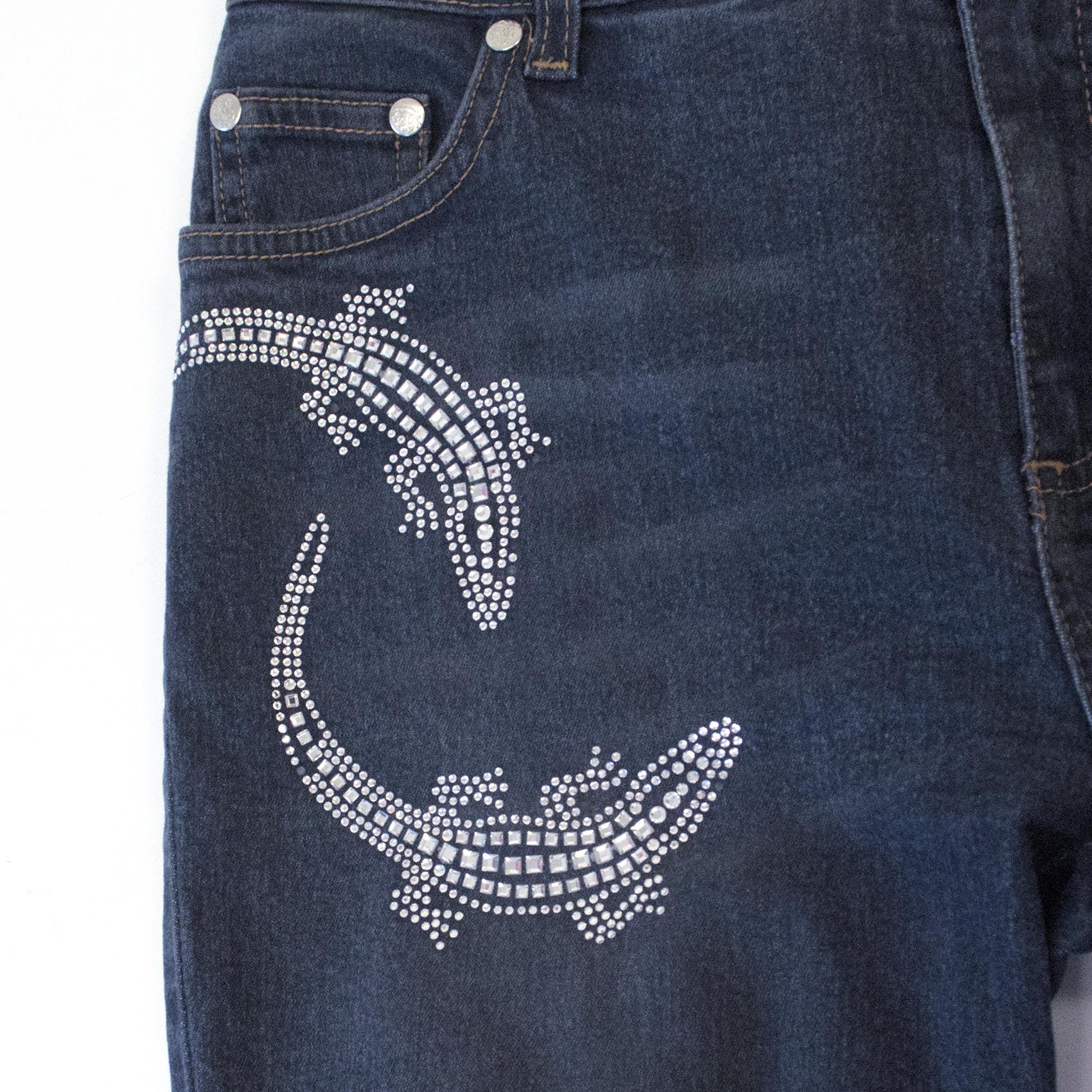 Blumarine Denim Jeans With Silver Embellished Lizards