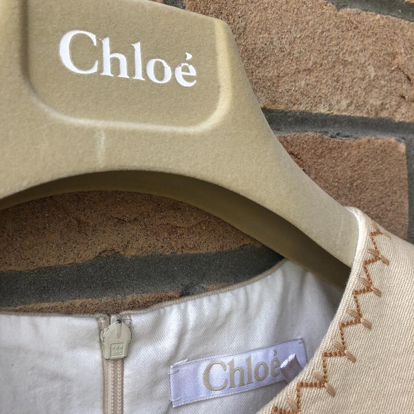 Chloe Sleeveless mini dress in colour-block stretch denim canvas