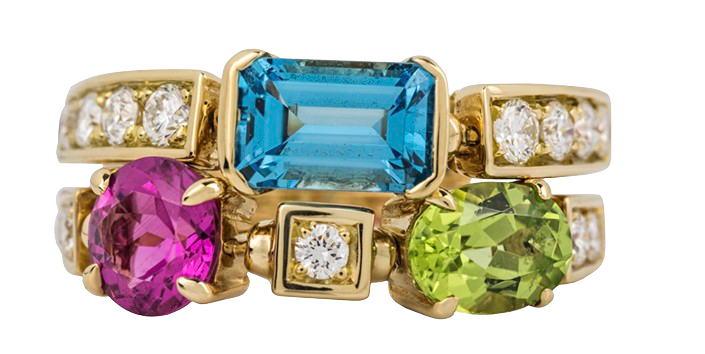 Bvlgari 18K Yellow Gold Allegra 2 Band Multi Gem Ring