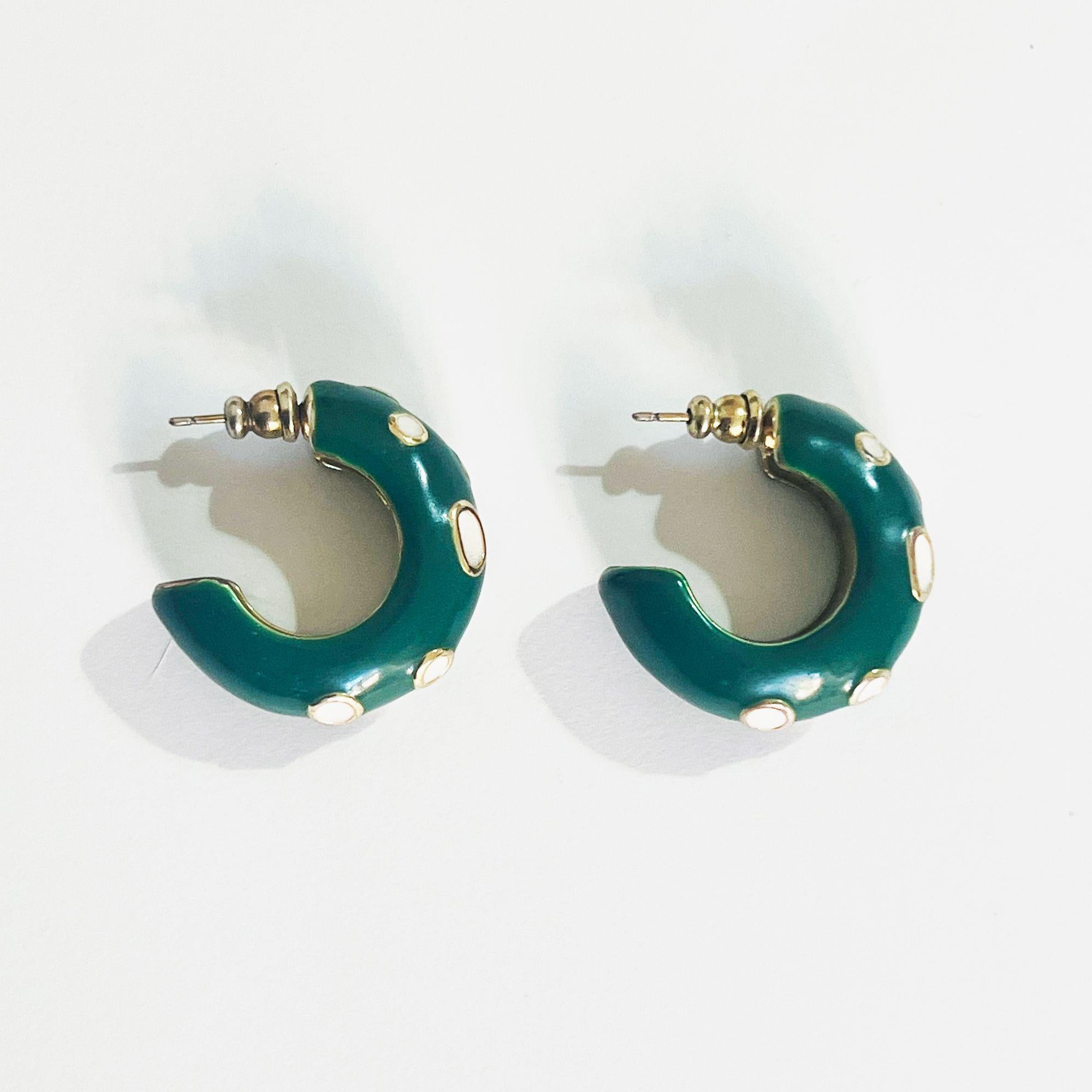 Bottega Veneta Green Studded Hoop Earrings