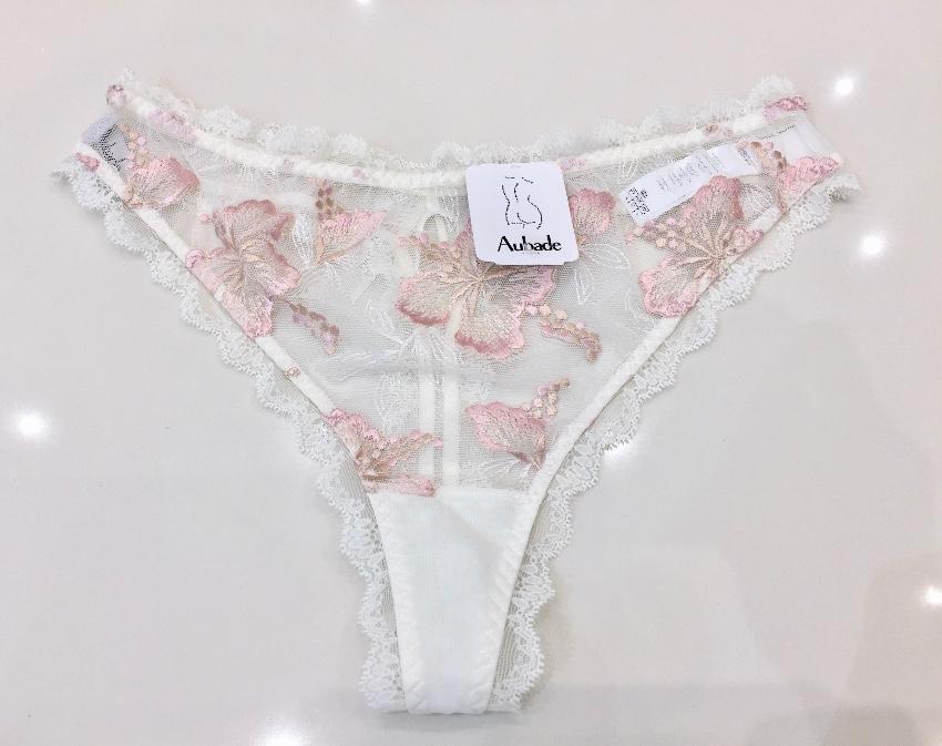 Aubade Paradise Cream & Pink Embroidered Tanga