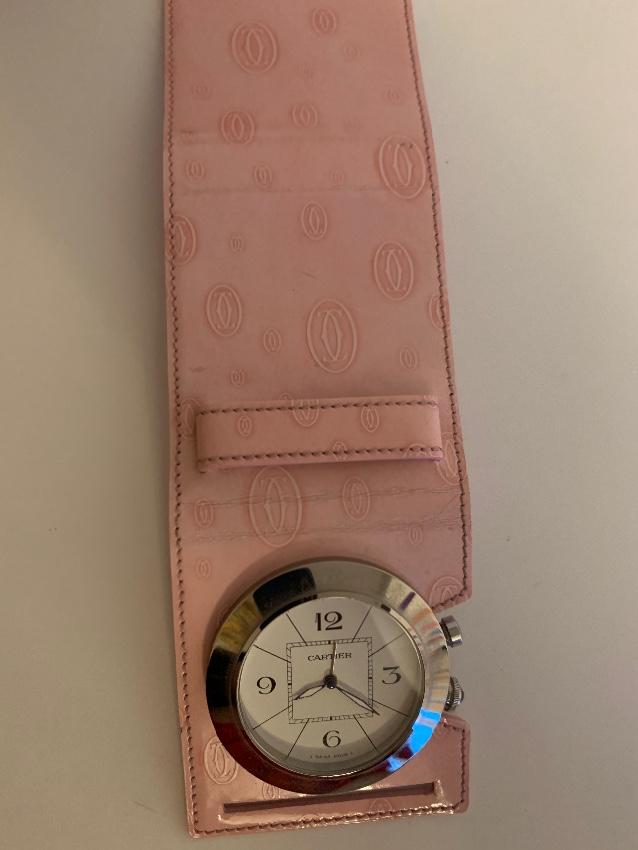 Cartier Pink Leather Pasha Travel Clock