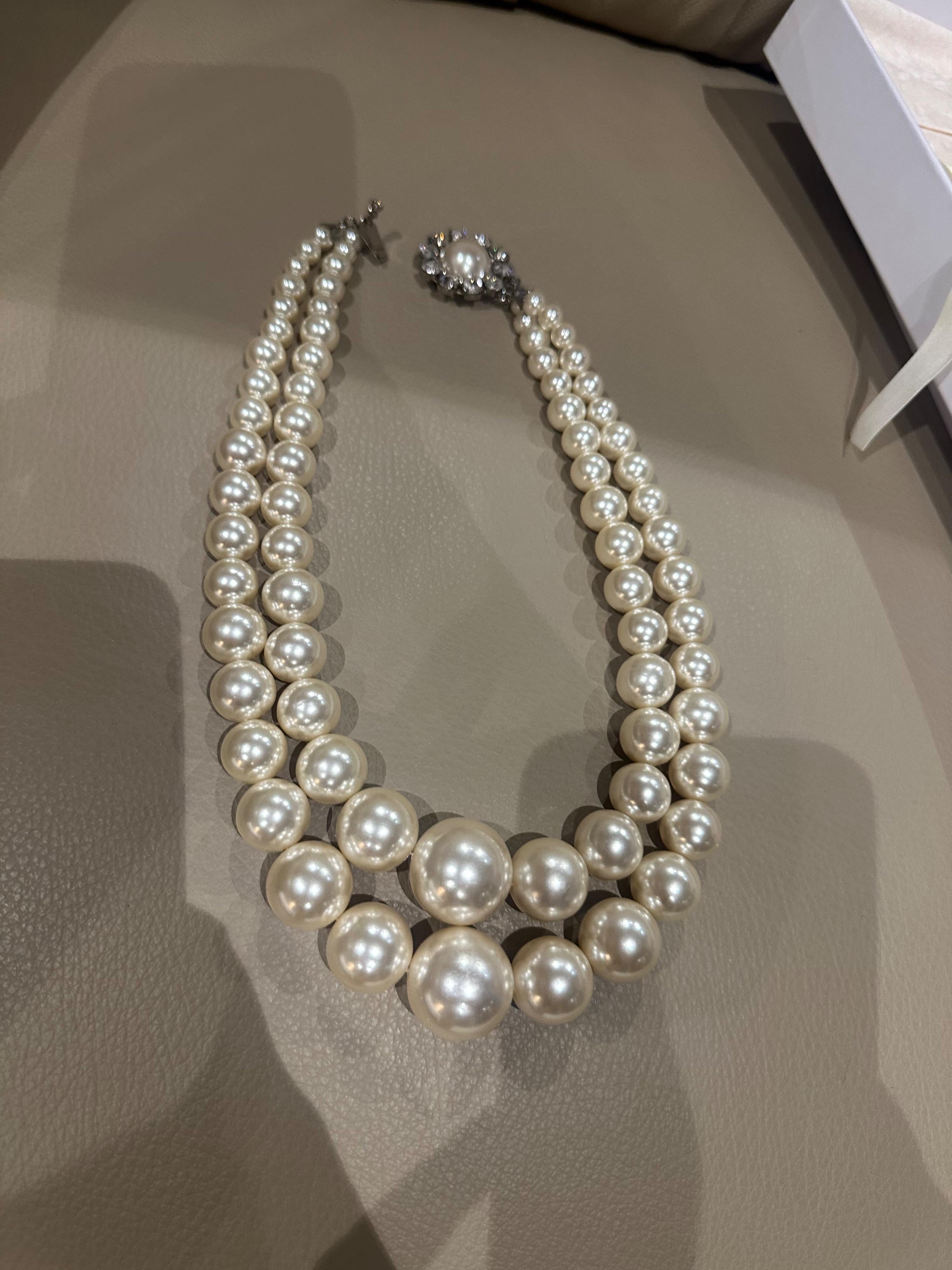 Alessandra Rich Double String Faux Pearl Necklace