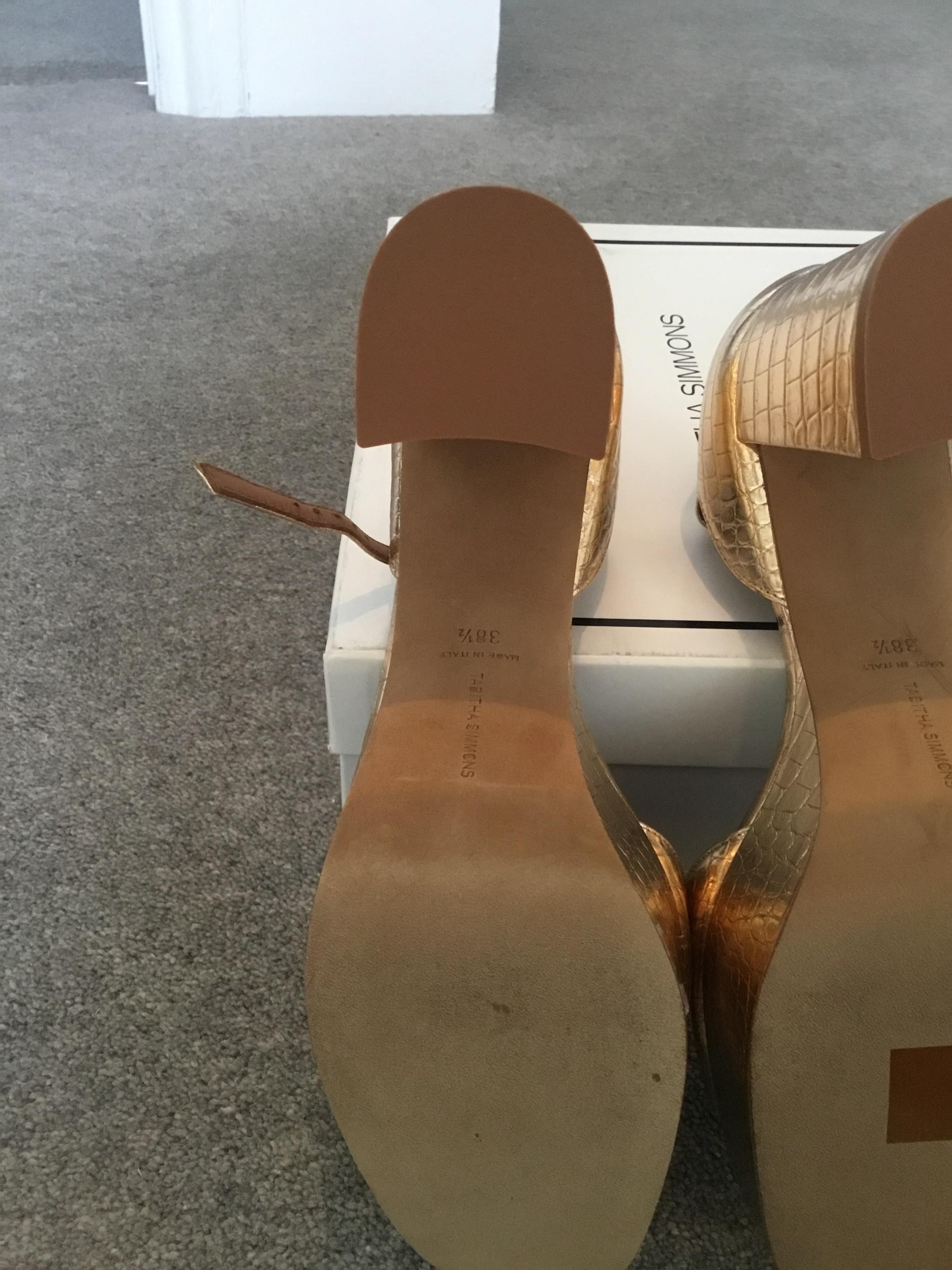 Gold croc embossed leather platform heeled sandals