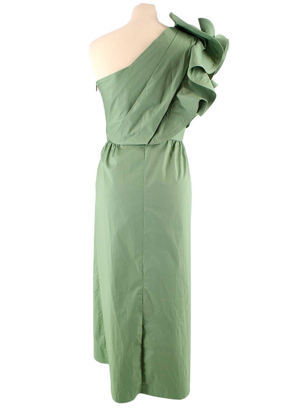Persian Opulence Green Cotton Ruffled Dress