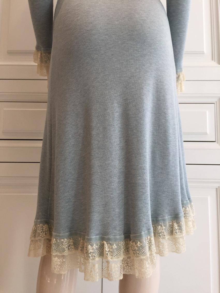 Blumarine Blue Velvet Bows & Cream Leavers Lace Soft Overcoat Cardigan
