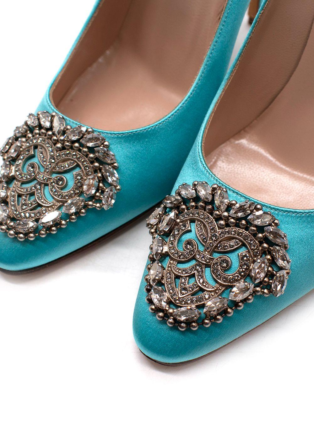 Manolo Blahnik Okkava 105 Turquoise Satin Heels