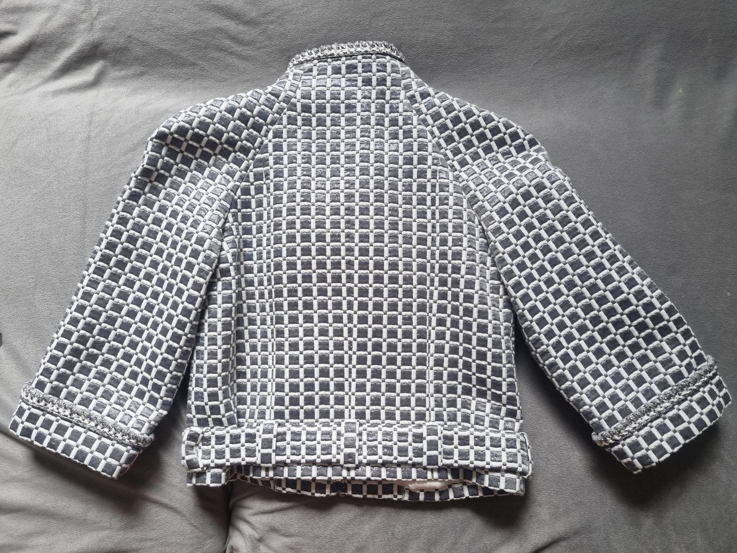 Grey Cropped Braided Edge Tweed Jacket