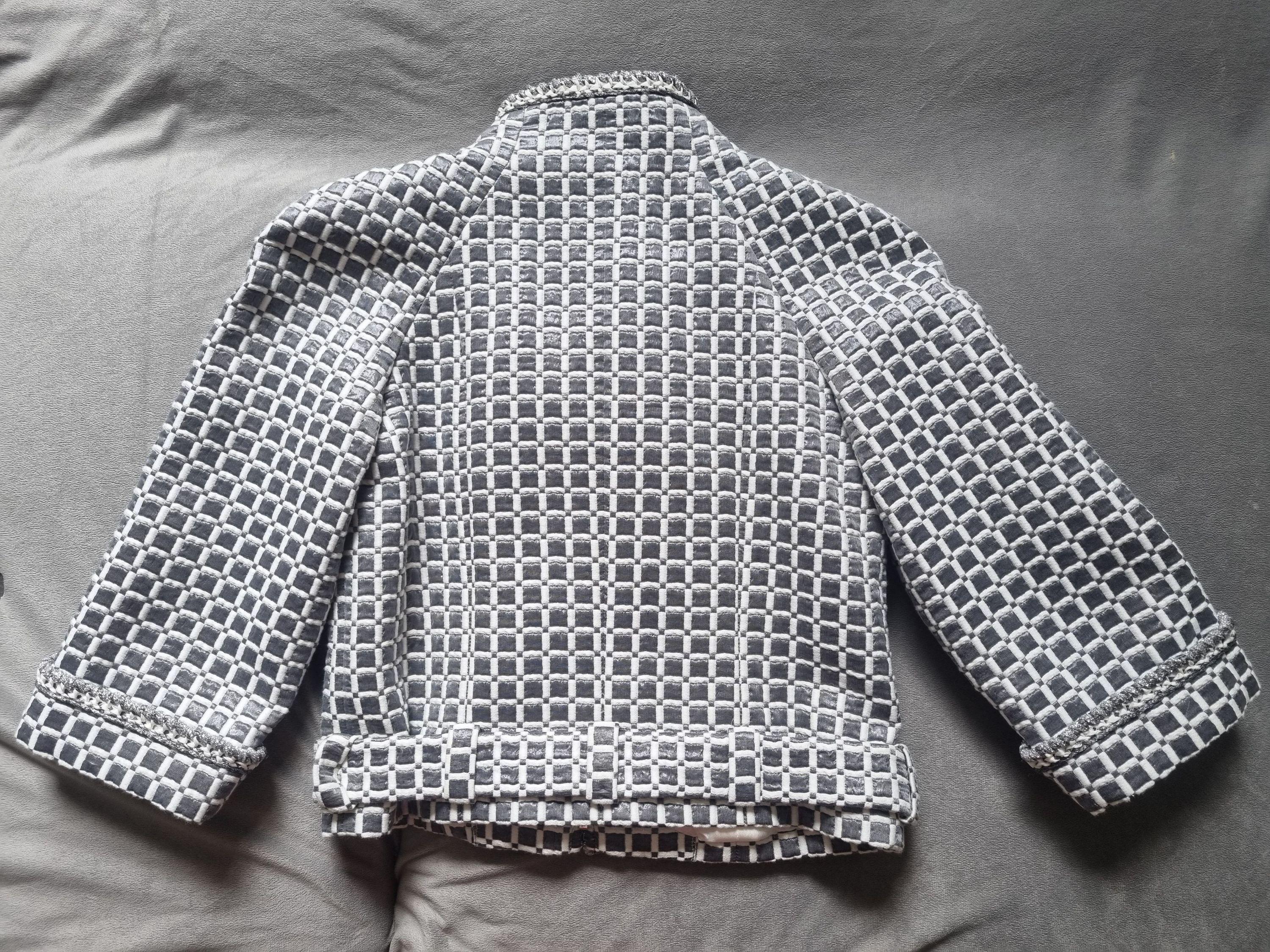 Grey Cropped Braided Edge Tweed Jacket