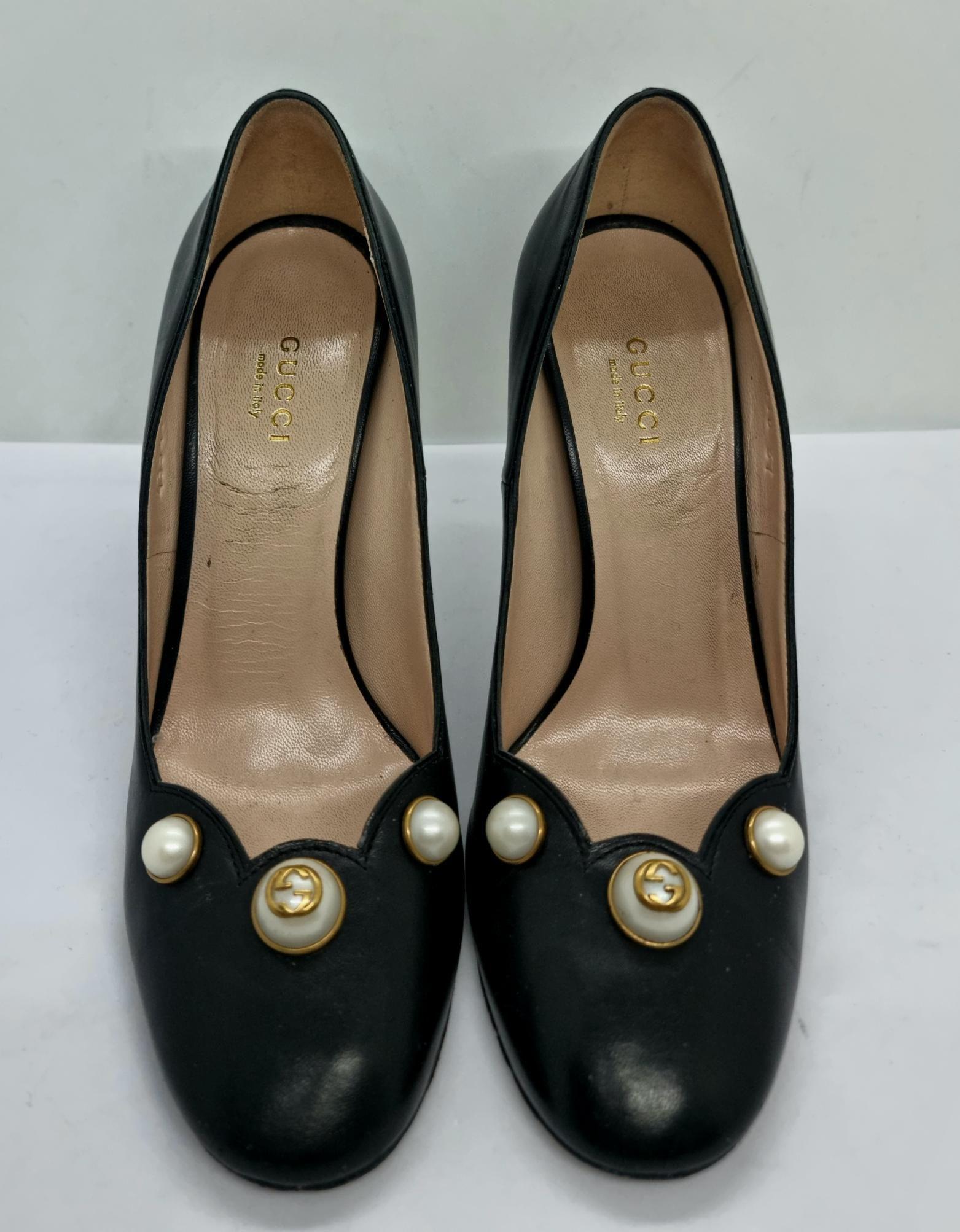 Gucci Embellished Black Leather Pumps