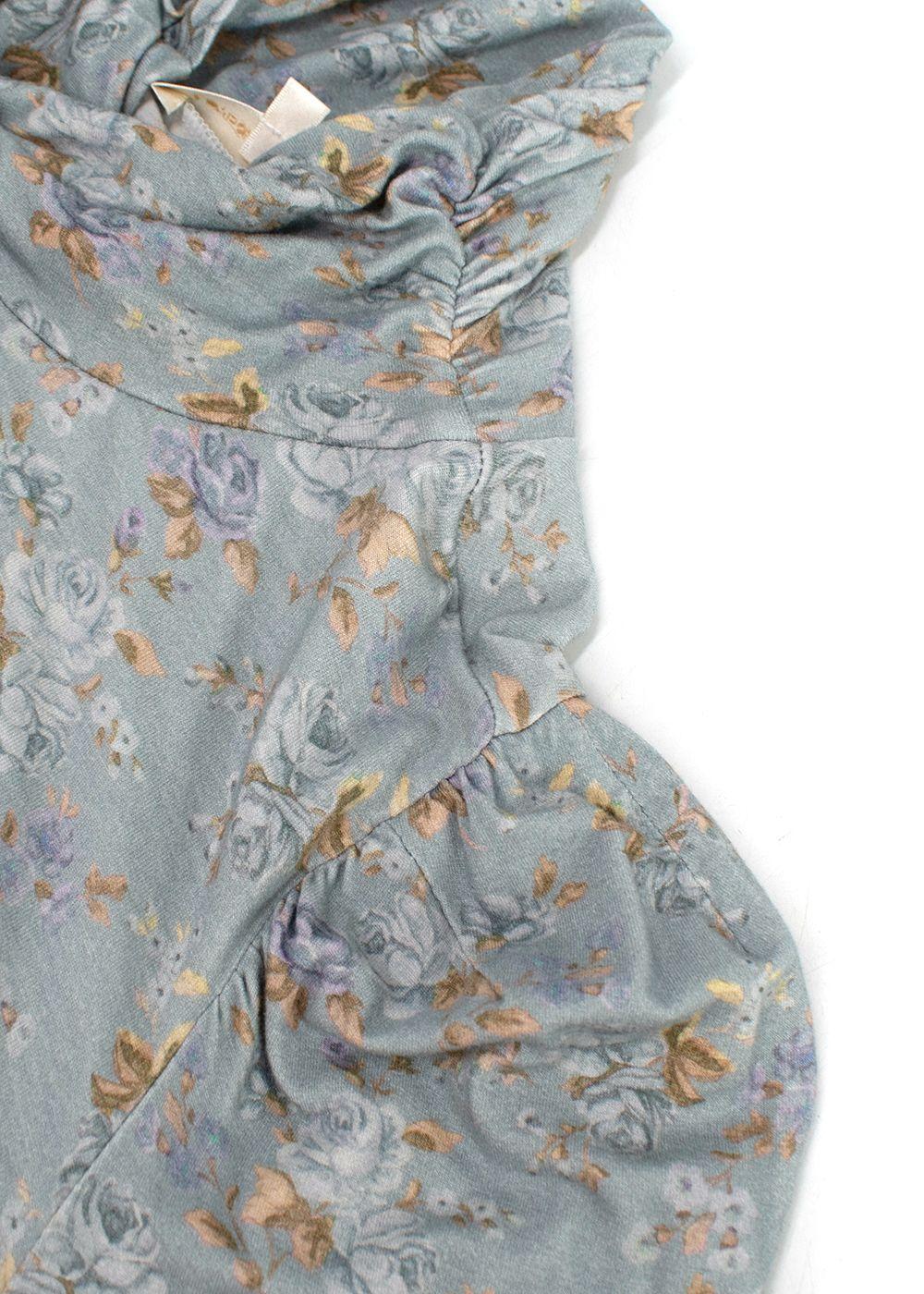 Love Shack Fancy Blue Floral Vienna Roll Neck Top