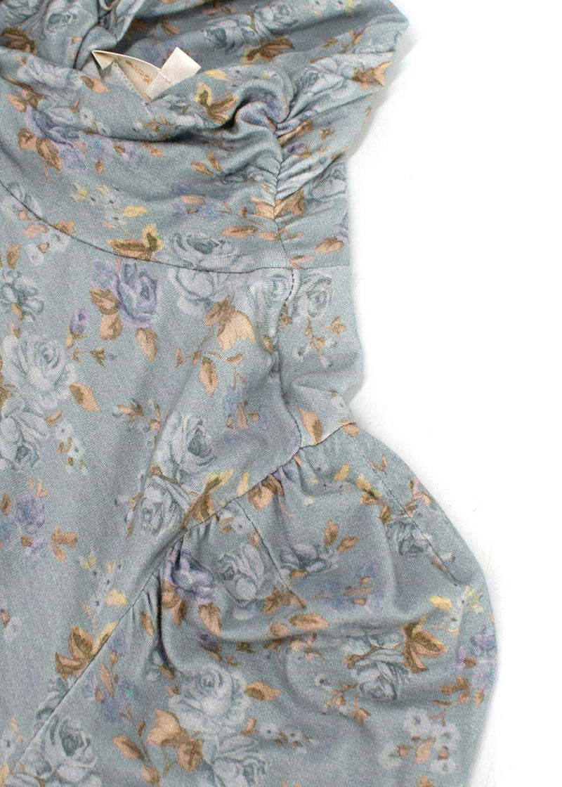 Love Shack Fancy Blue Floral Vienna Roll Neck Top