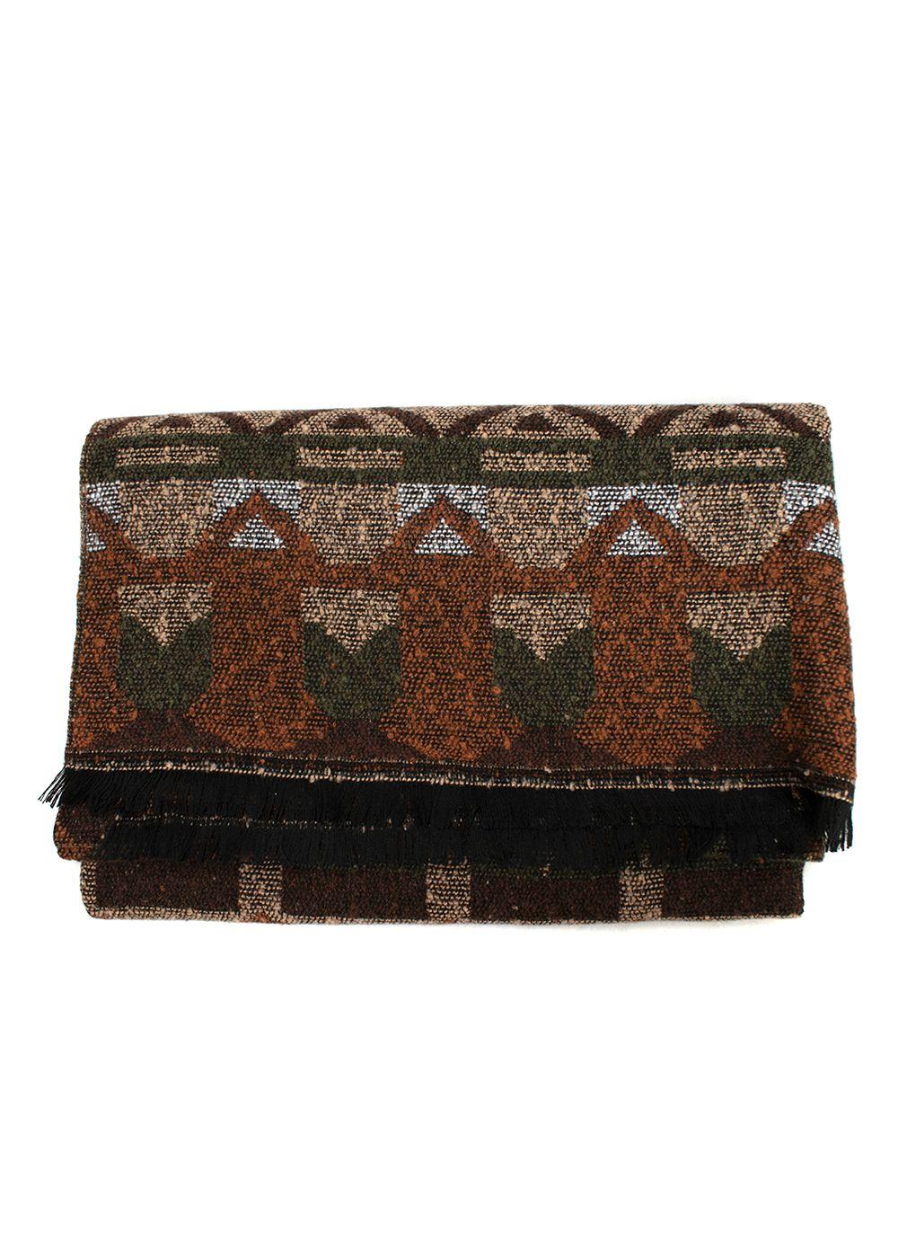 Bespoke Brown Multi-Coloured Aztec Print Woven Scarf
