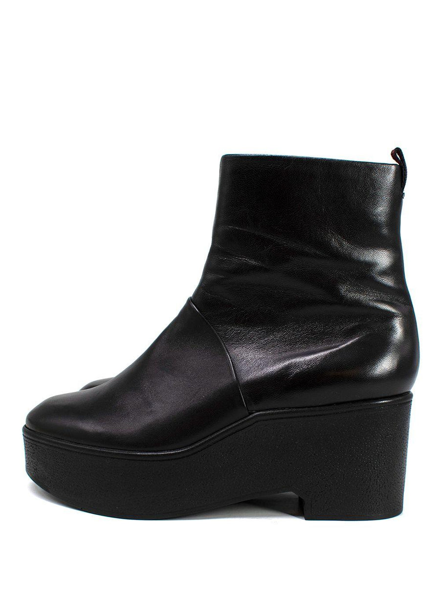 Robert Clergerie Black Leather Platform Ankle Boot