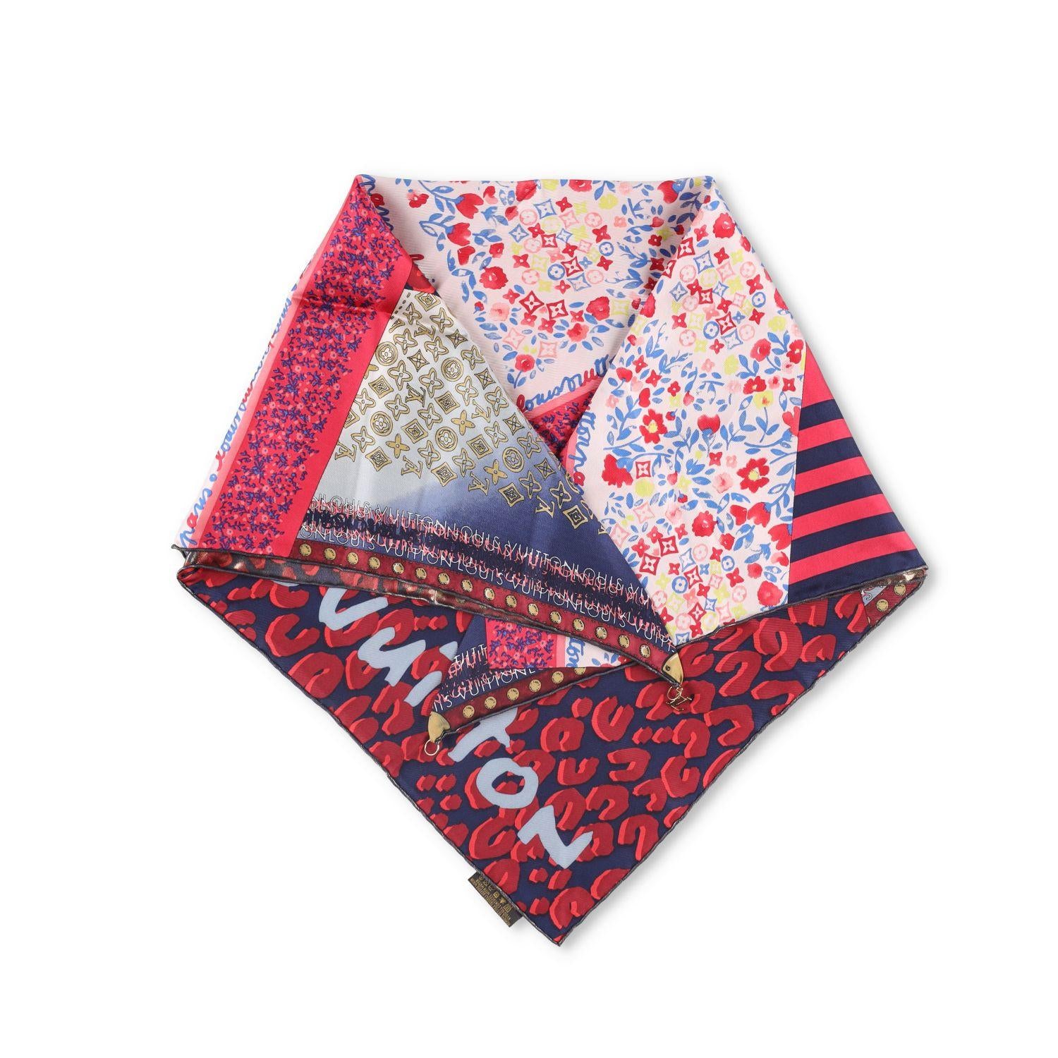 Louis Vuitton Red Printed Tresor Silk Square Scarf