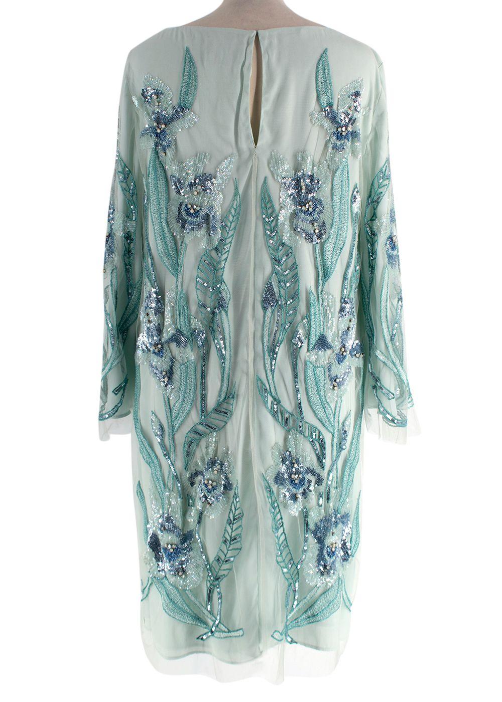 Marchesa Notte Aquamarine Sequin Embellished Mini Dress