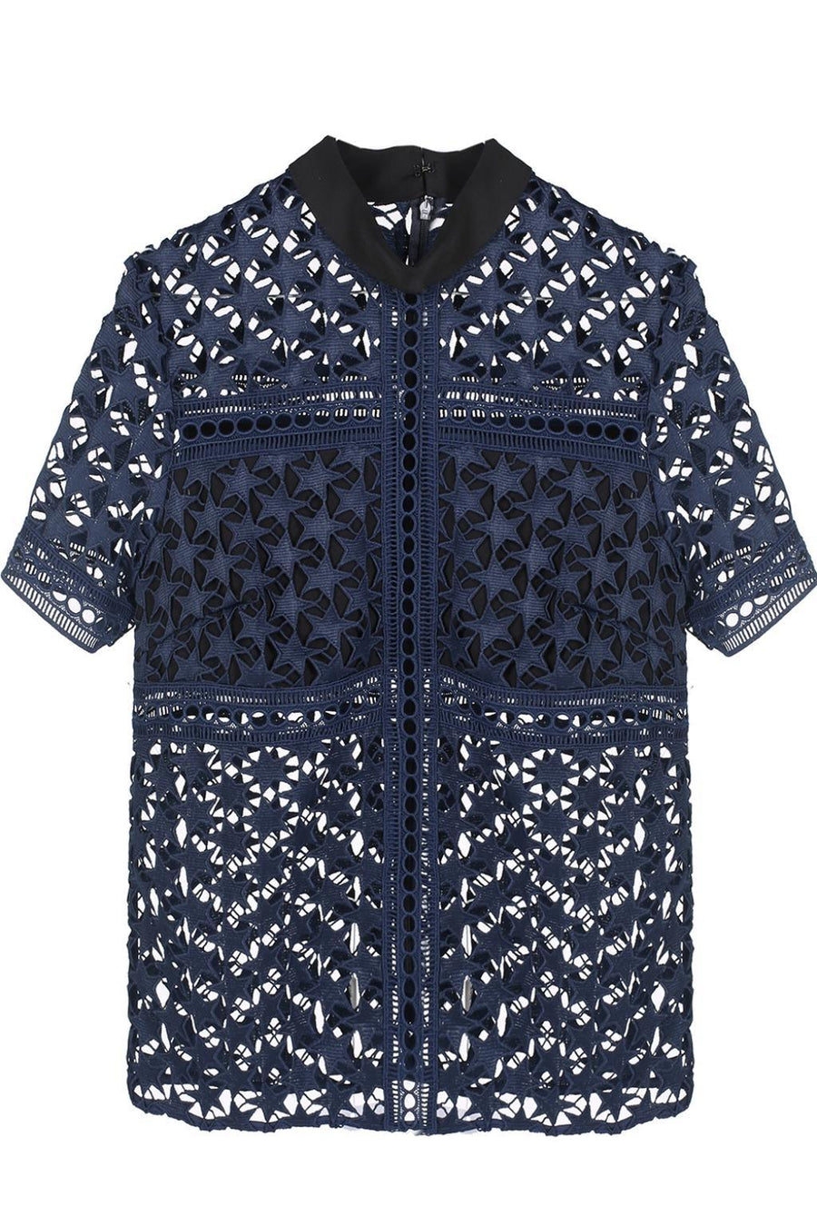 Navy Blue Star Lace Short Sleeved Blouse