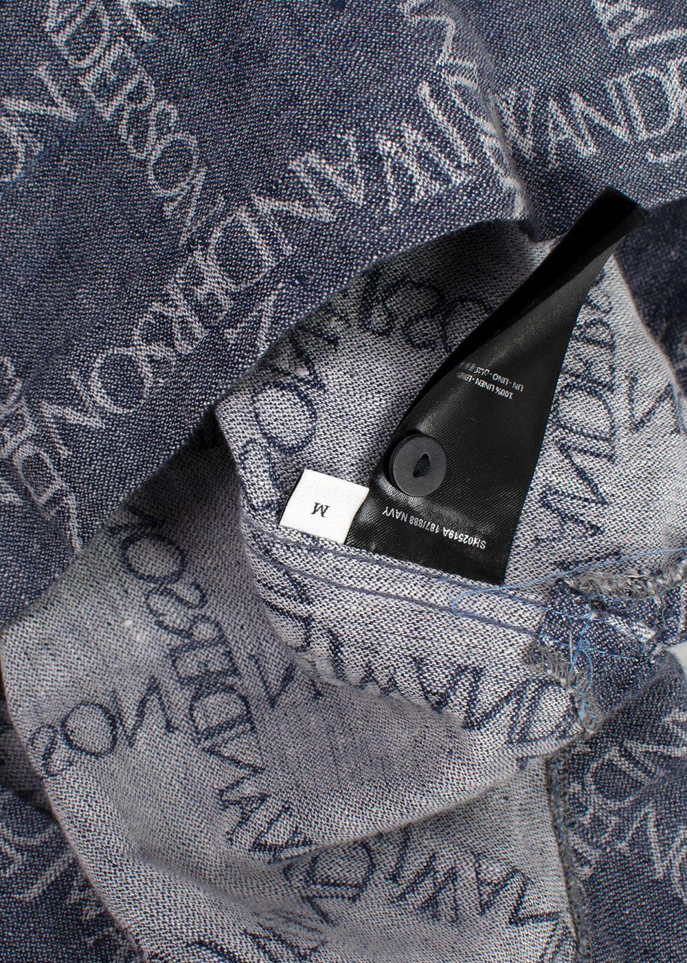JW Anderson Unisex Blue Logo Grid Tunic Linen Shirt