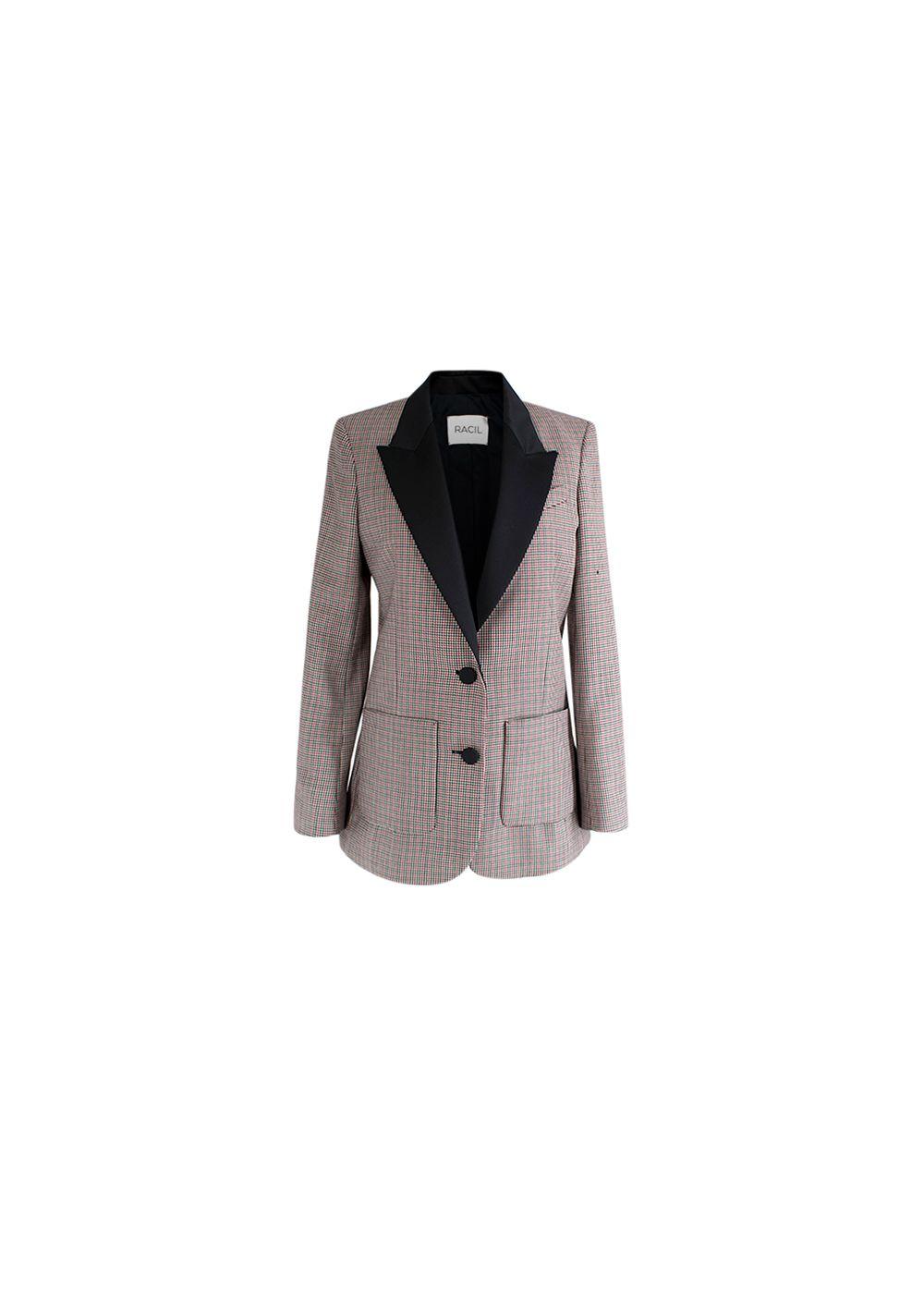 Contrast Lapel Micro Houndstooth Blazer