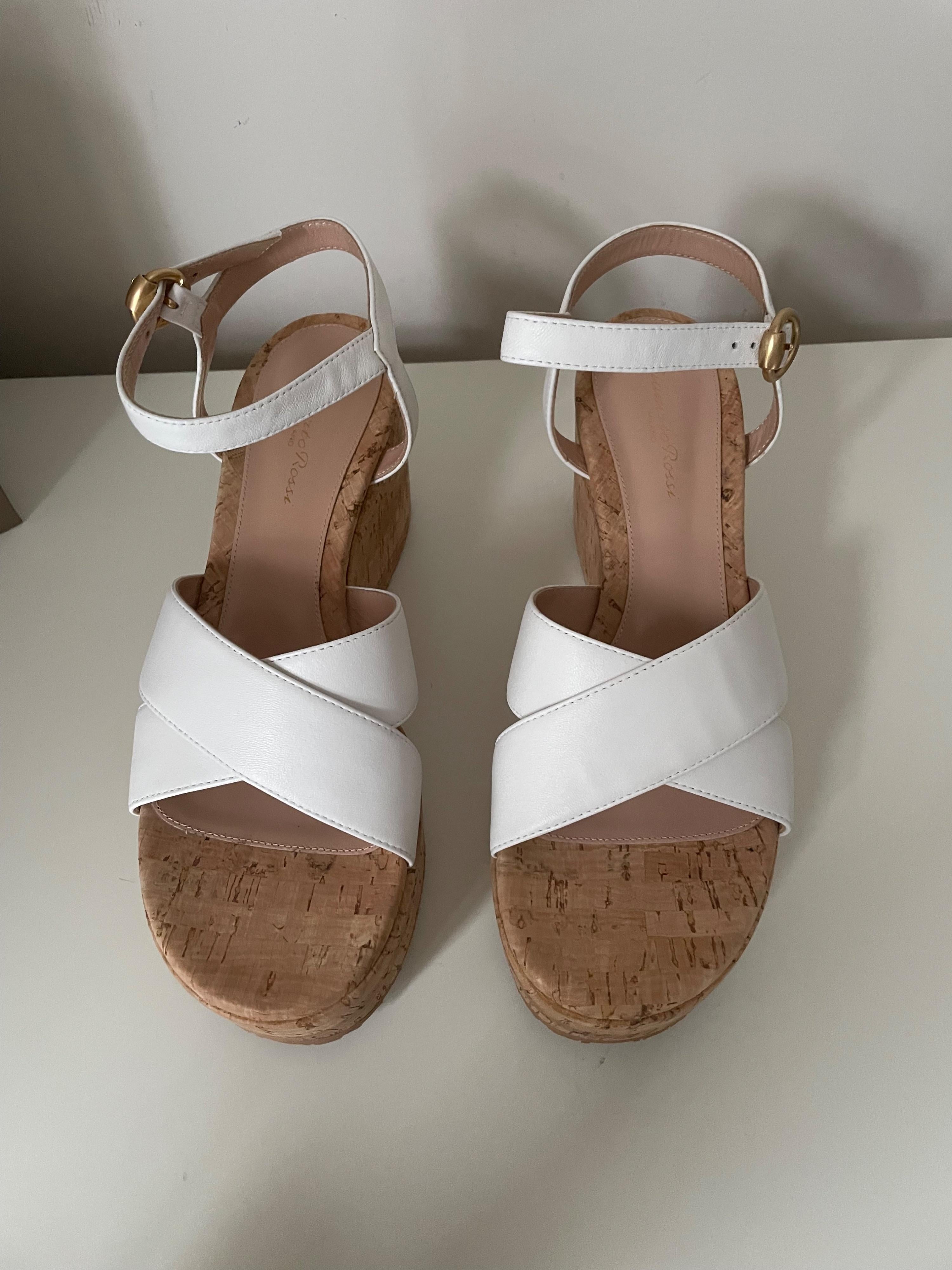 Gianvito Rossi White Cork Platform Wedges