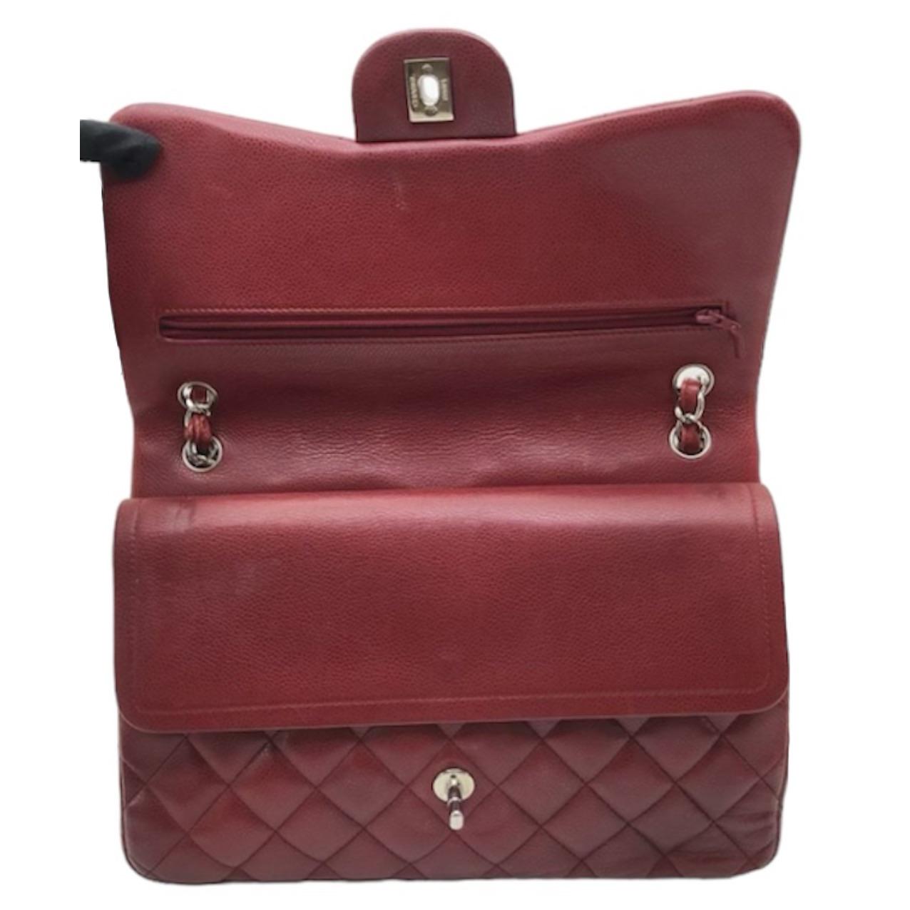Chanel Burgundy Caviar Leather Jumbo Double Flap Bag