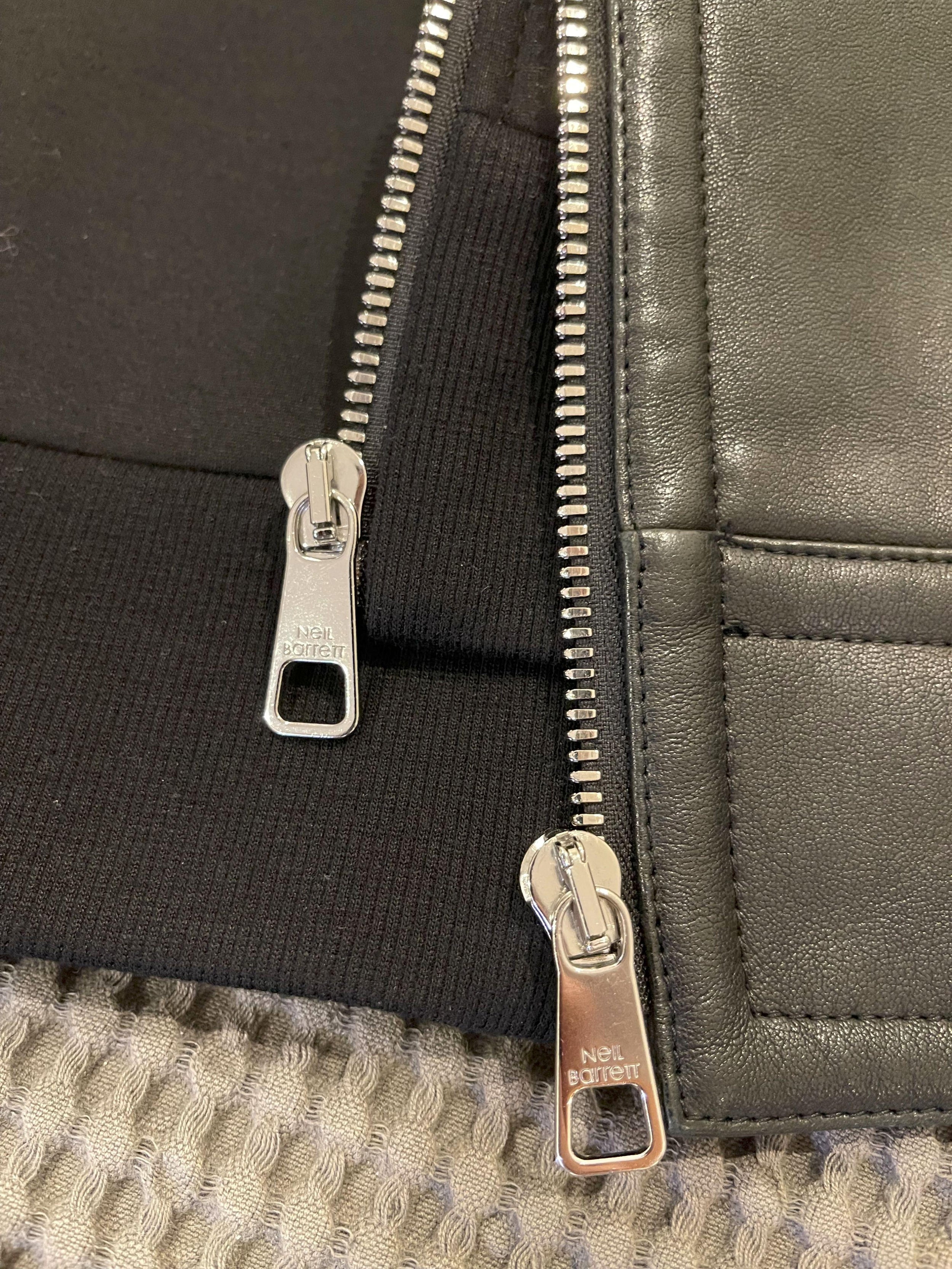 leather & neoprene hooded biker jacket